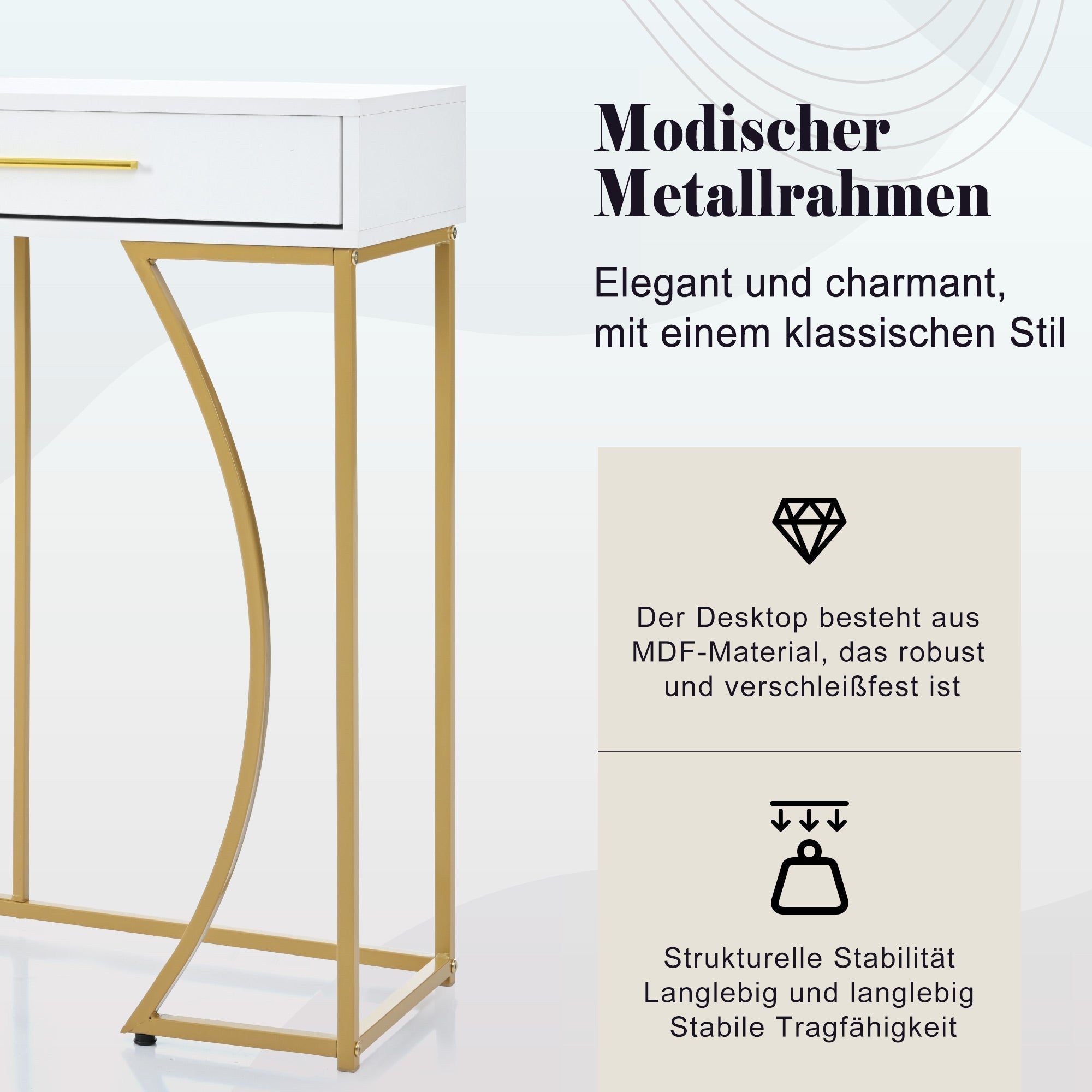 Console Table 2-Drawer Luxury Hallway Side Table 110x32x85 cm White/Gold