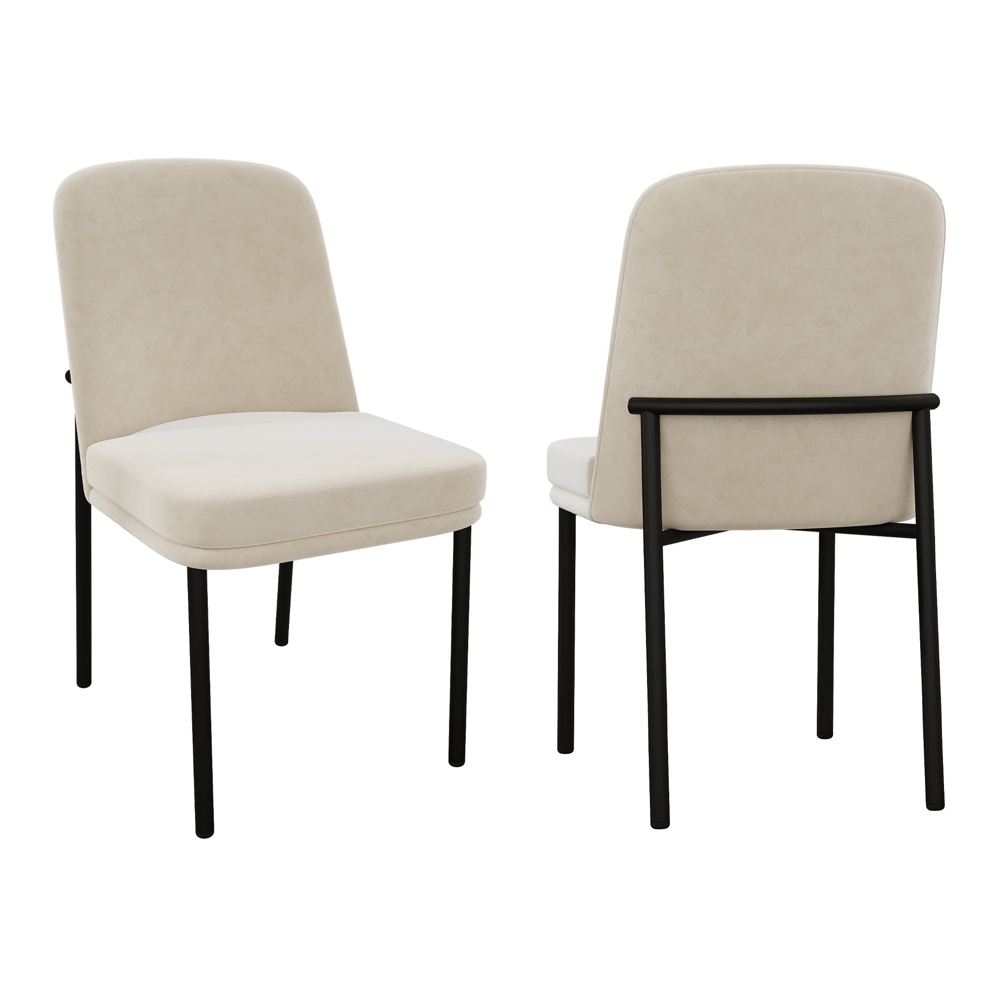 Dining Chairs Set of 2 Thickened Cushion Black Metal Legs Modern Minimalist - Velvet Beige
