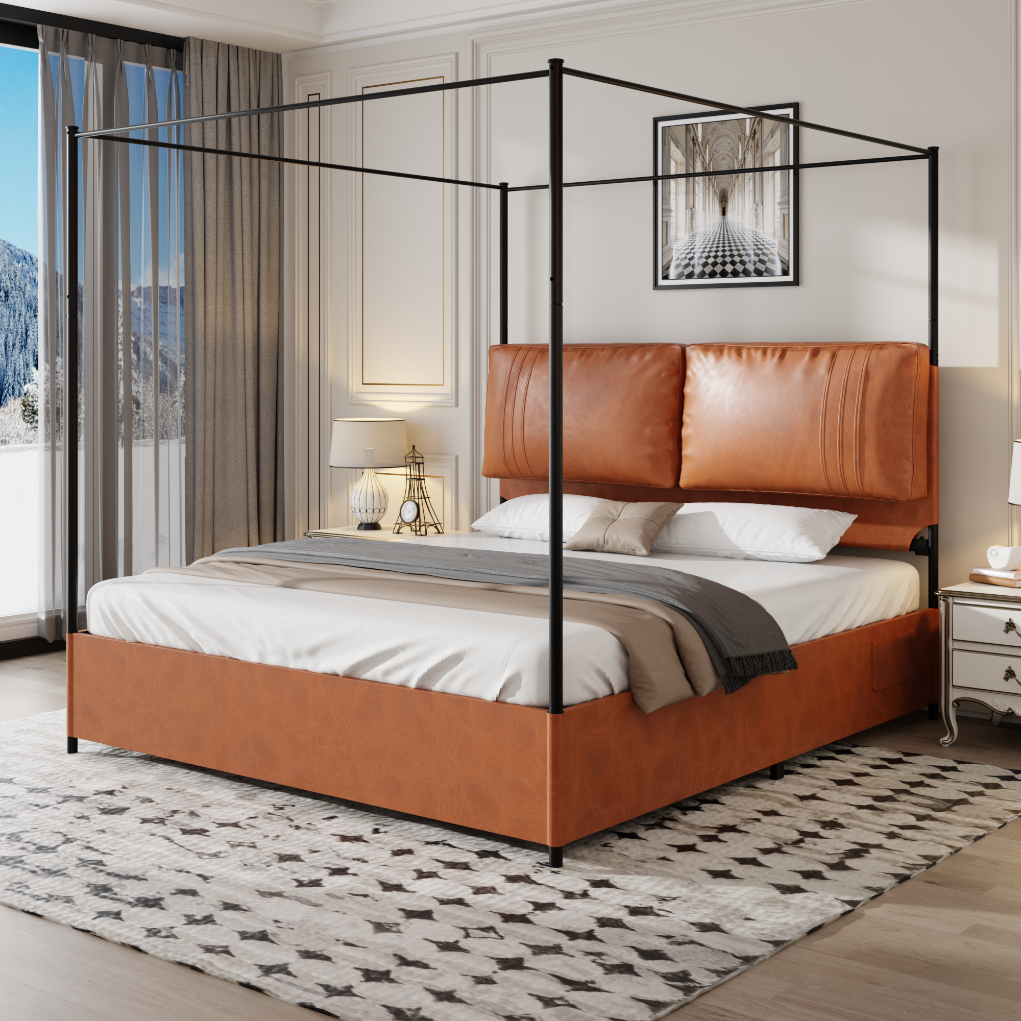 Luxury Bed 180x200cm Soft Cushions Metal Cuff, Dual-Purpose Leather