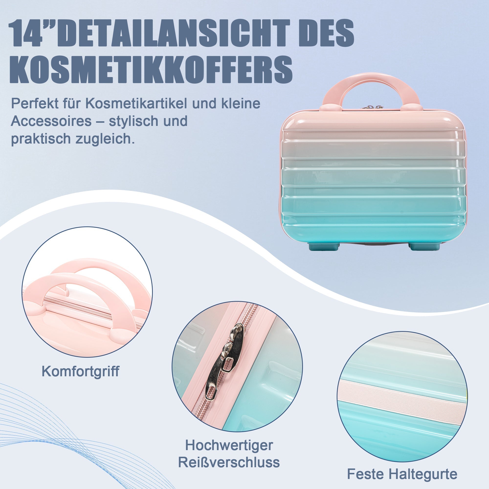 PC Spinner Luggage Set 4-Piece with Combination Lock and Cosmetic Bag - Pink