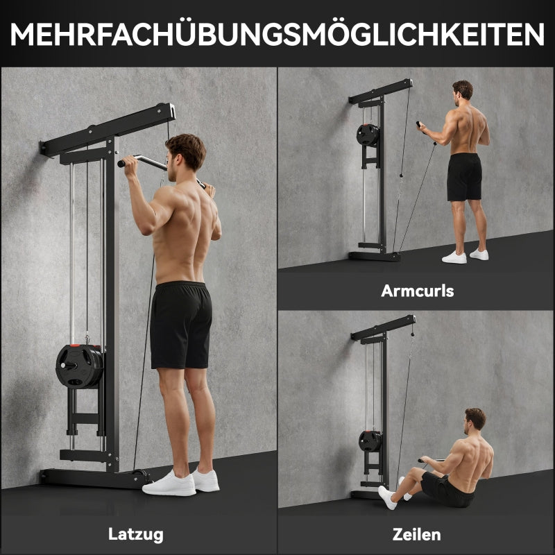 Rowing Machine, Wall-Mounted Cable Fitness Equipment for Home Gym, Black Steel