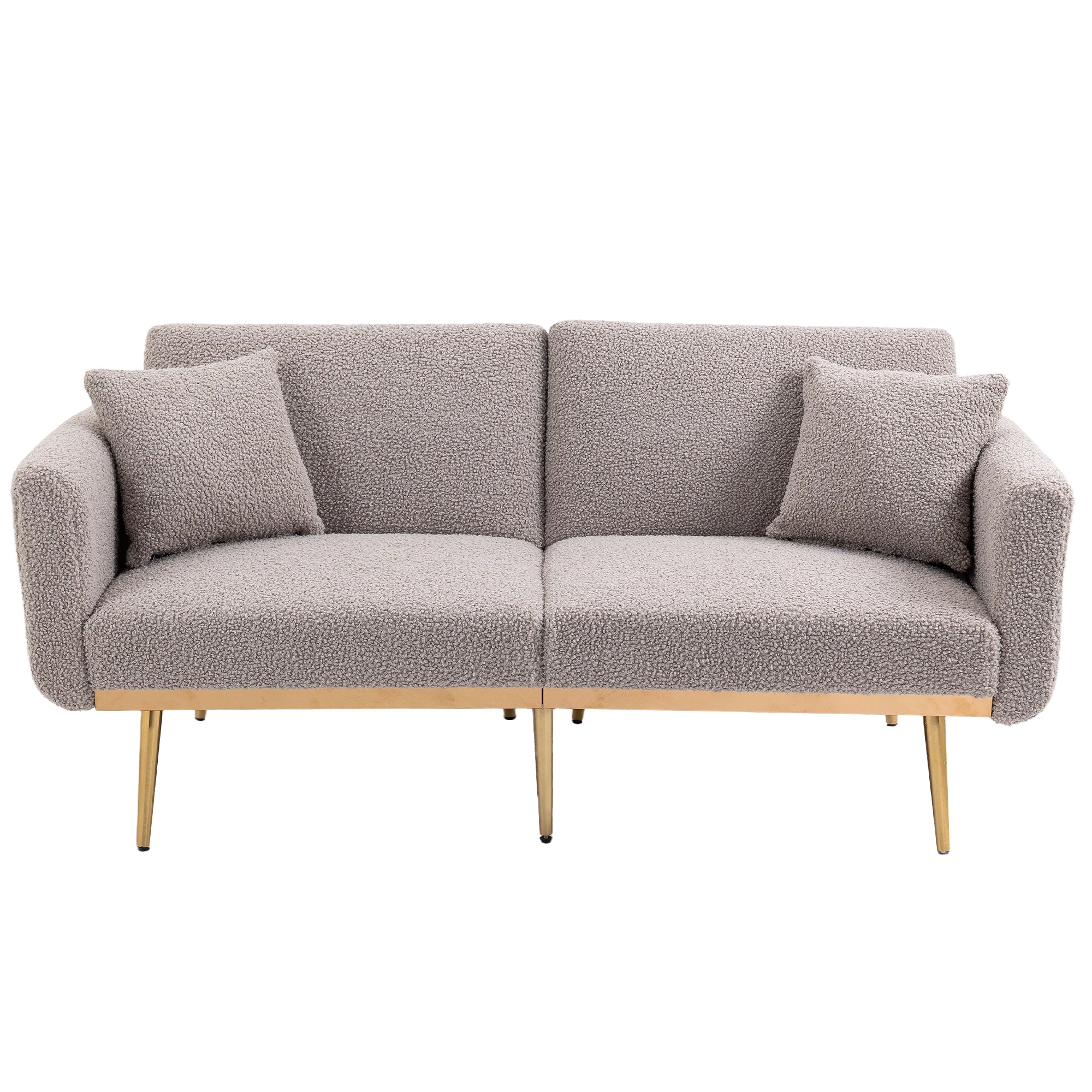 GOMYWAY Modern 2-Seater Sofa 3-Speed Adjustable Backrest Gold Metal Legs Grey Teddy