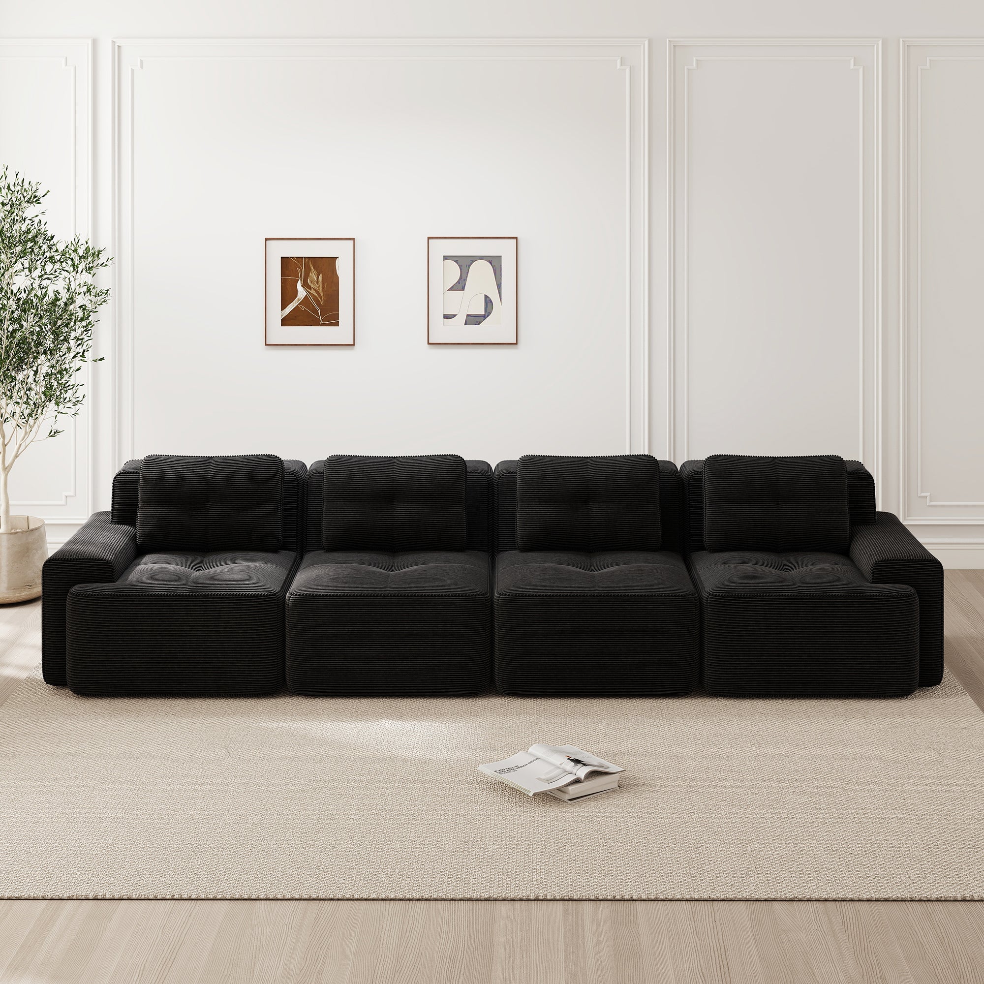 Modular Cloud Sofa 4-Seater Deep Seat Corduroy - Black