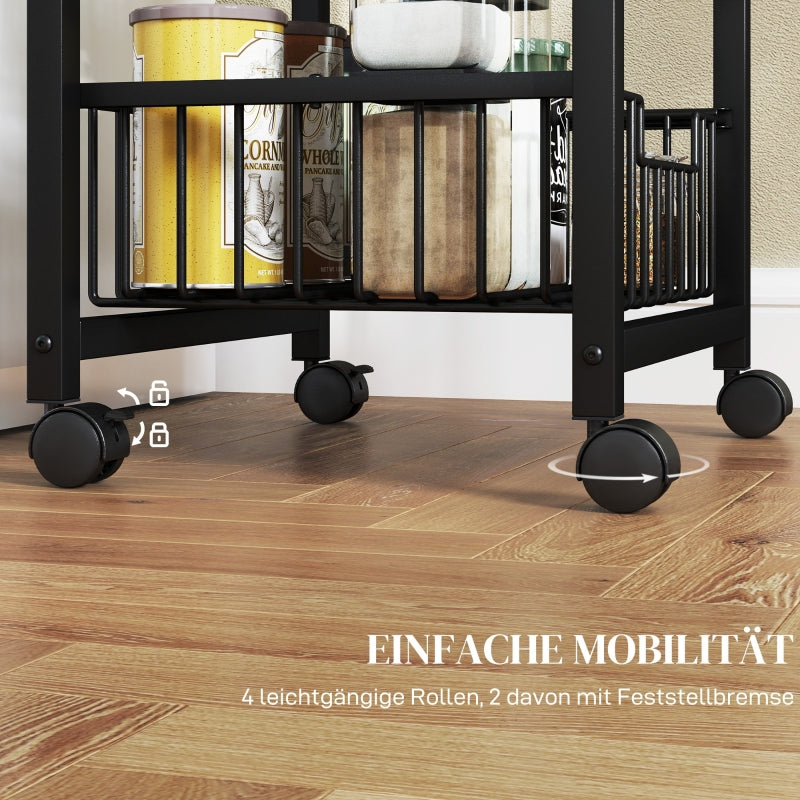 Kitchen Trolley 3-Tier Rolling 3 Steel Baskets