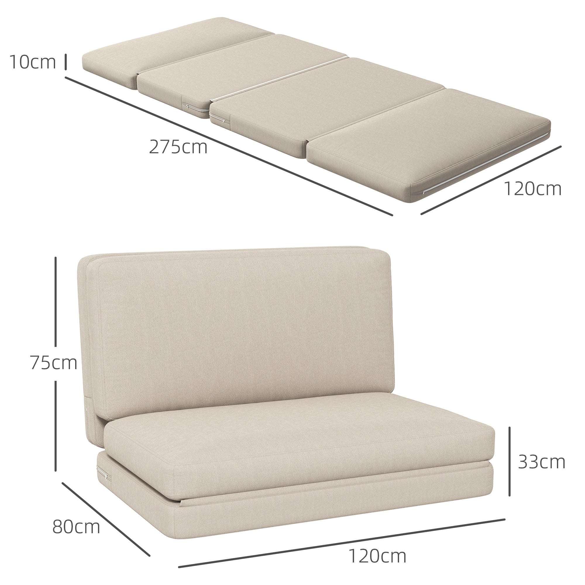 3-in-1 Schlafsofa, Samtbezug mit Stauraum, Beige