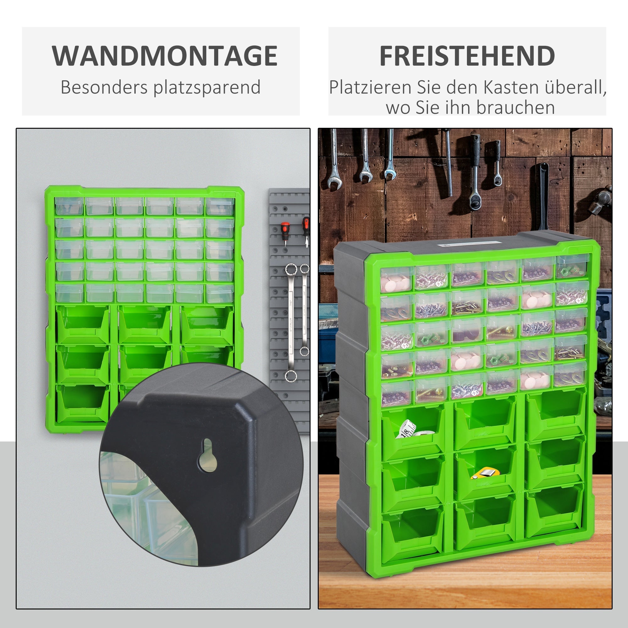 DURHAND Sorting Box with 39 Compartments, L38xW16xH47.5cm, Green