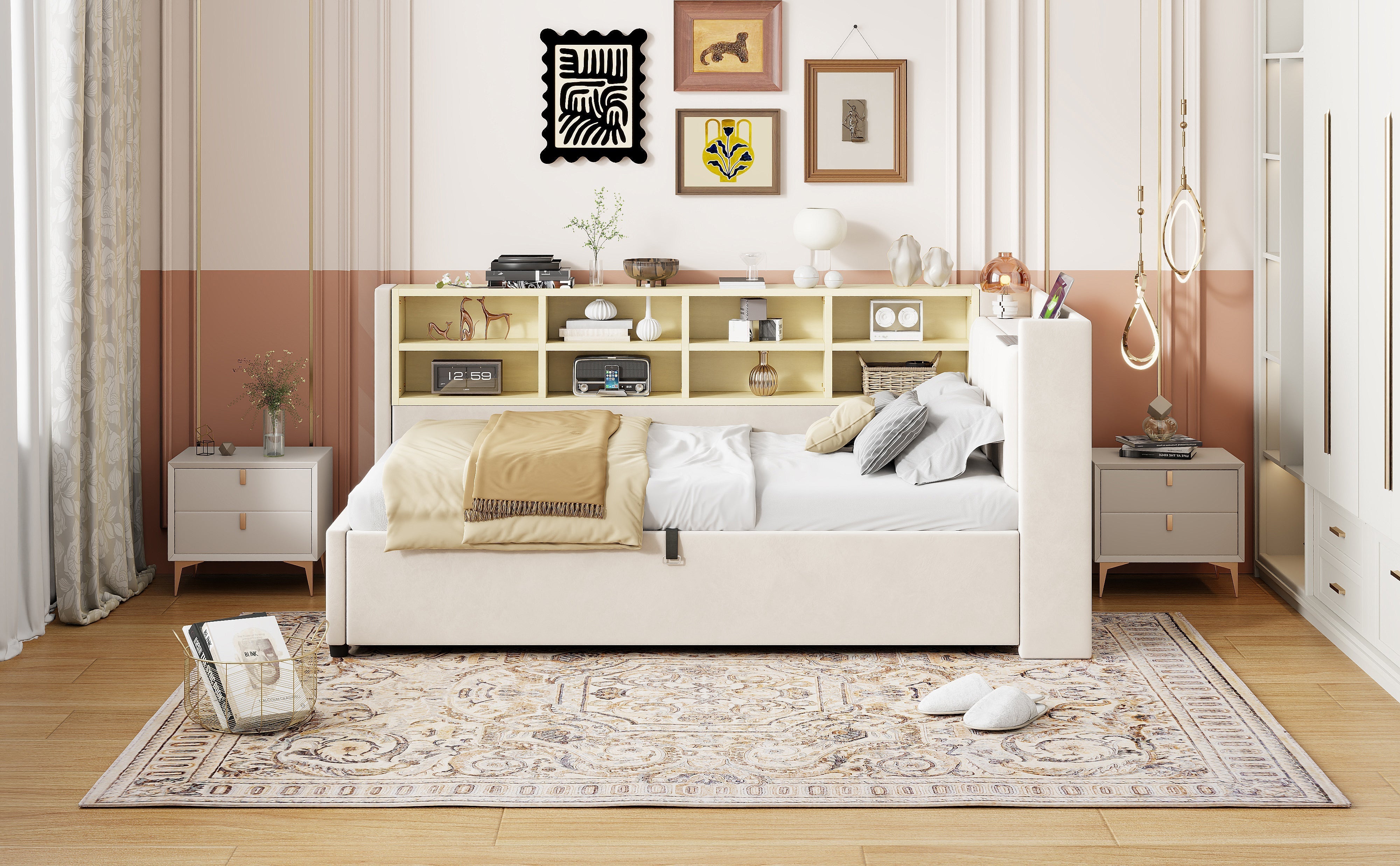 Upholstered Sofa Bed with Storage and USB Ports, Velvet Grey