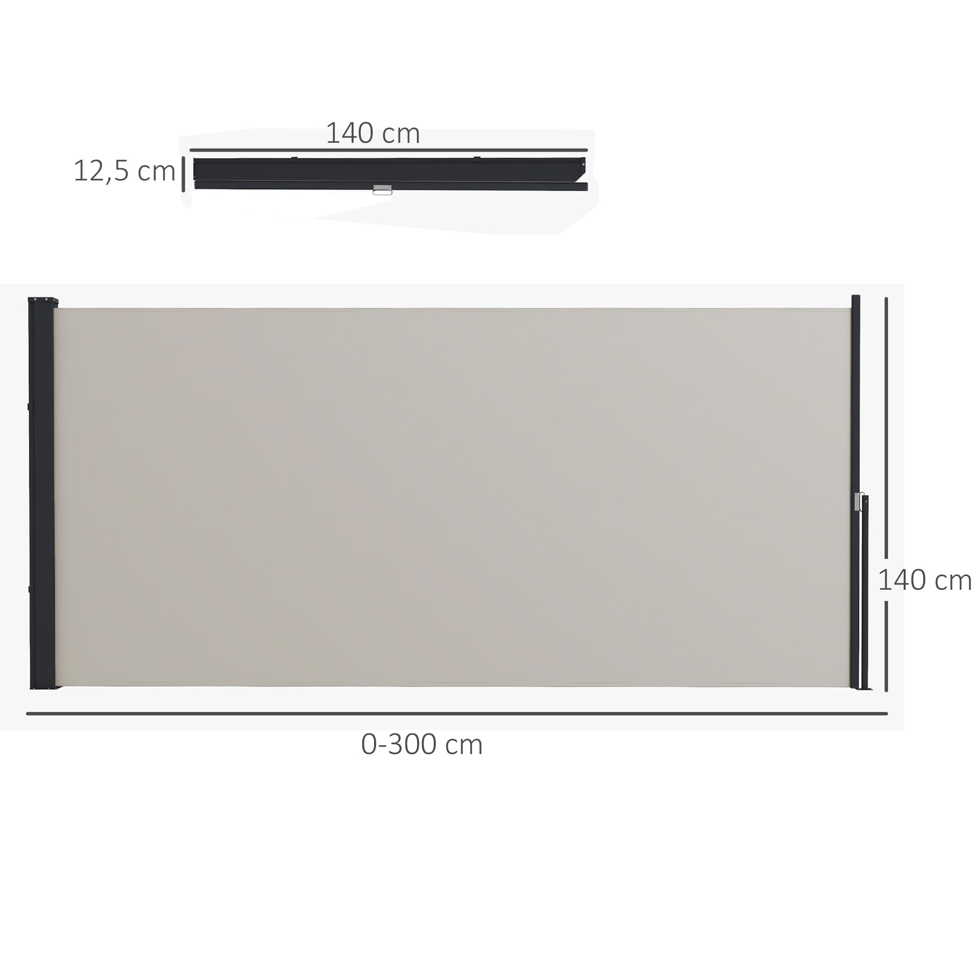 Extendable Side Awning 300x140cm UV Protection Windbreak Metal Polyester Light Grey