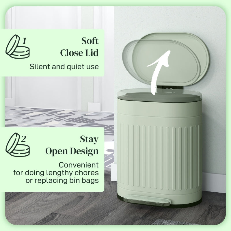 20L Kitchen Bin Pedal Operated Soft-Close Lid Metal Light Green