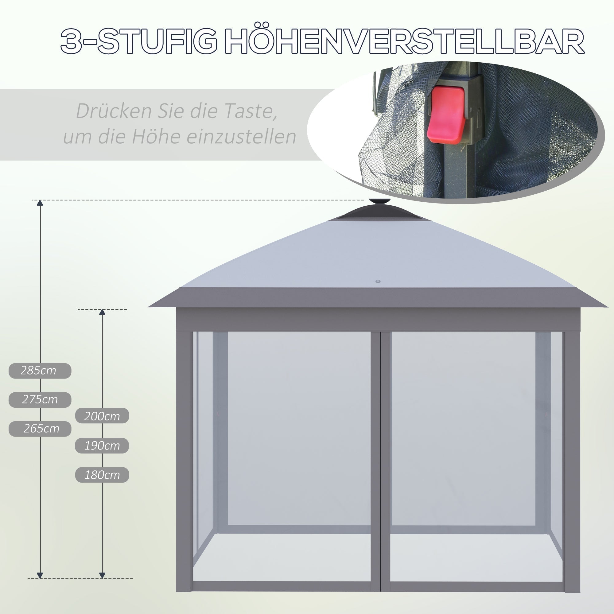 Folding Gazebo 3.3x3.3m Pop-Up LED USB Mesh Side Panels, Grey Oxford Fabric