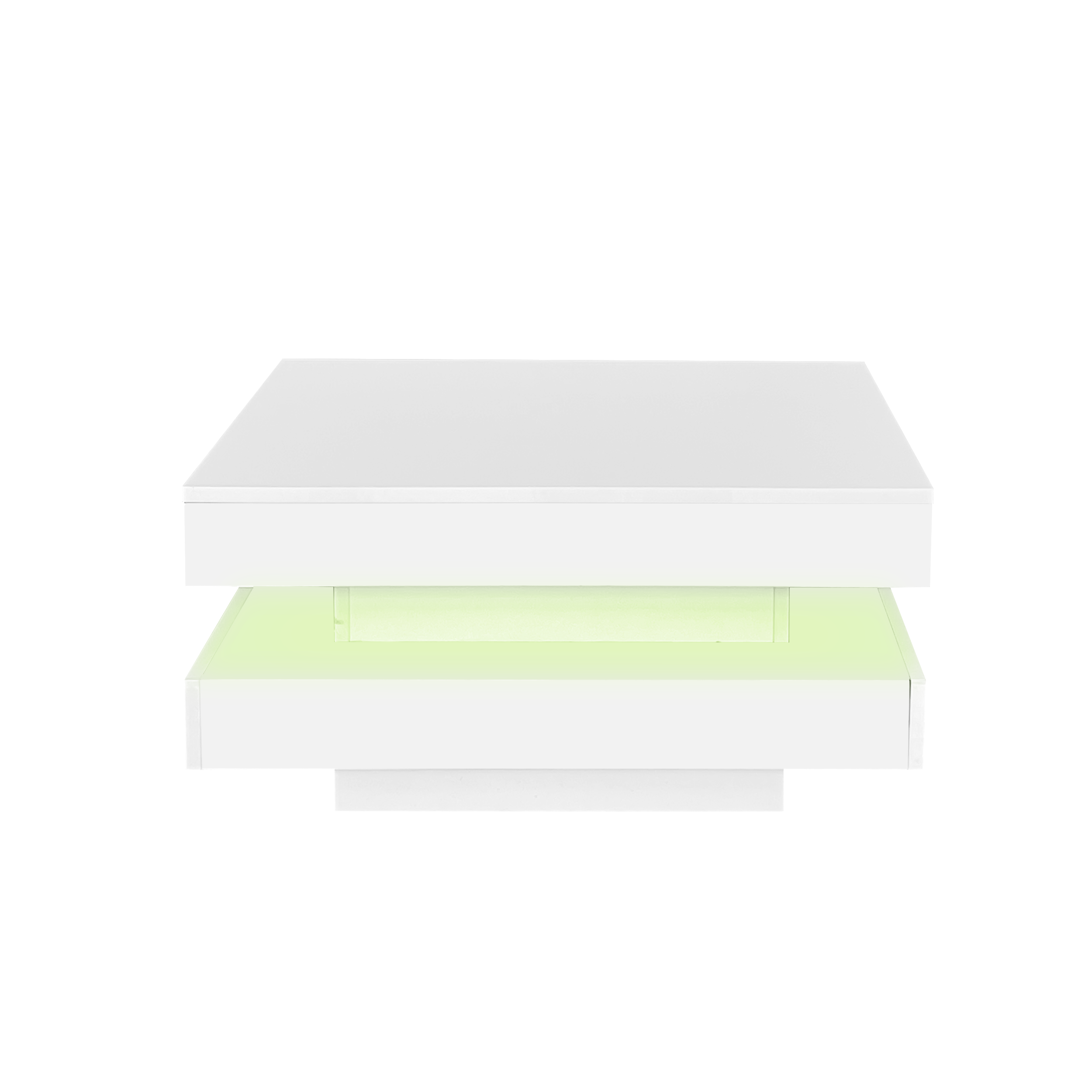 Modern Square Coffee Table with Rotating Top and LED Light, High-Gloss White