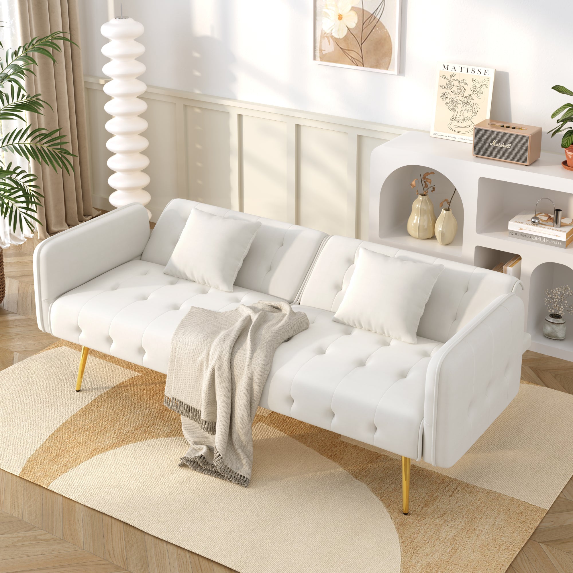 Sofa Bed, Two-Seater Multifunctional Folding with Adjustable Backrest & Armrests, Velour
