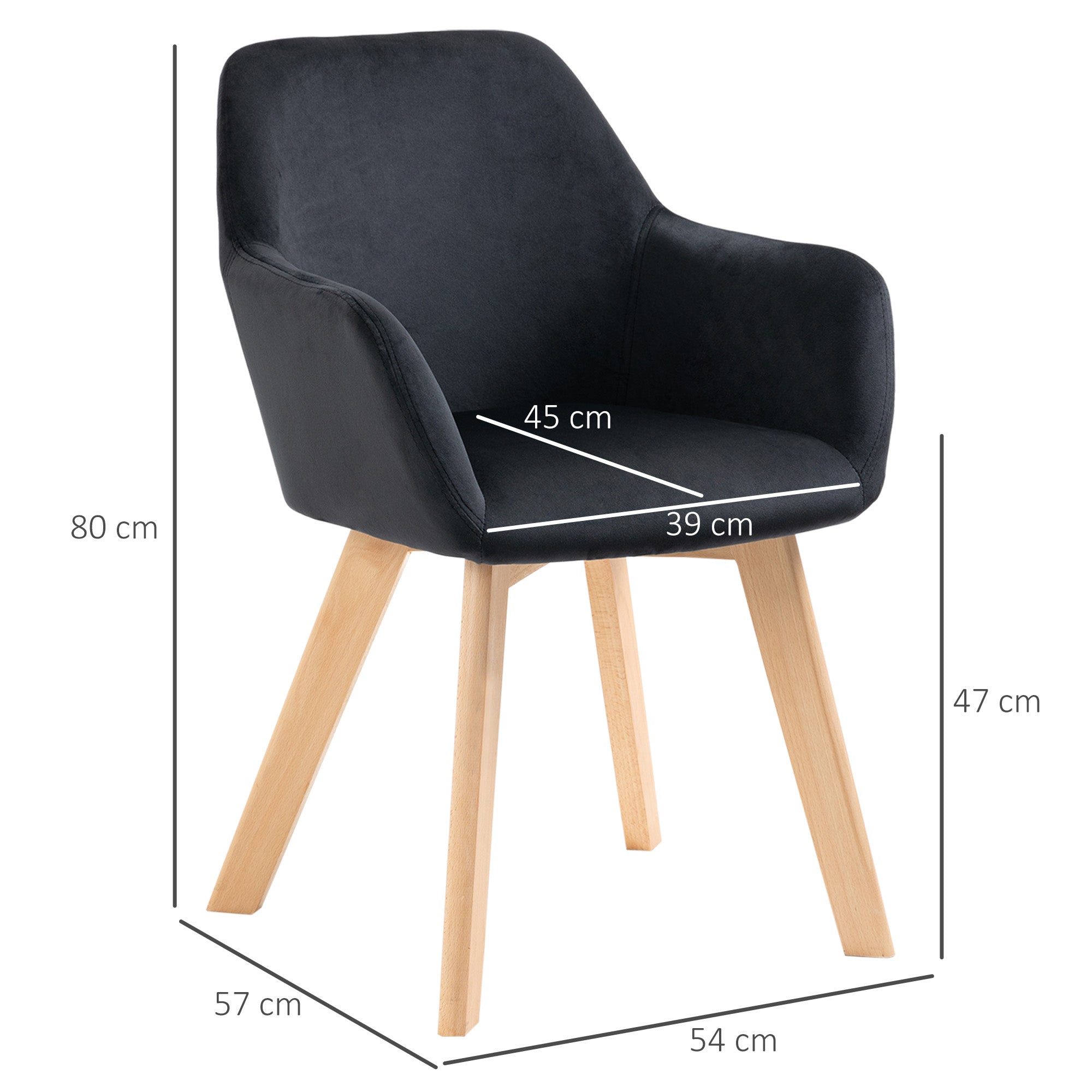 Küchenstühle, 2er-Set ergonomisch mit Armlehnen, Polyester Holz, Schwarz