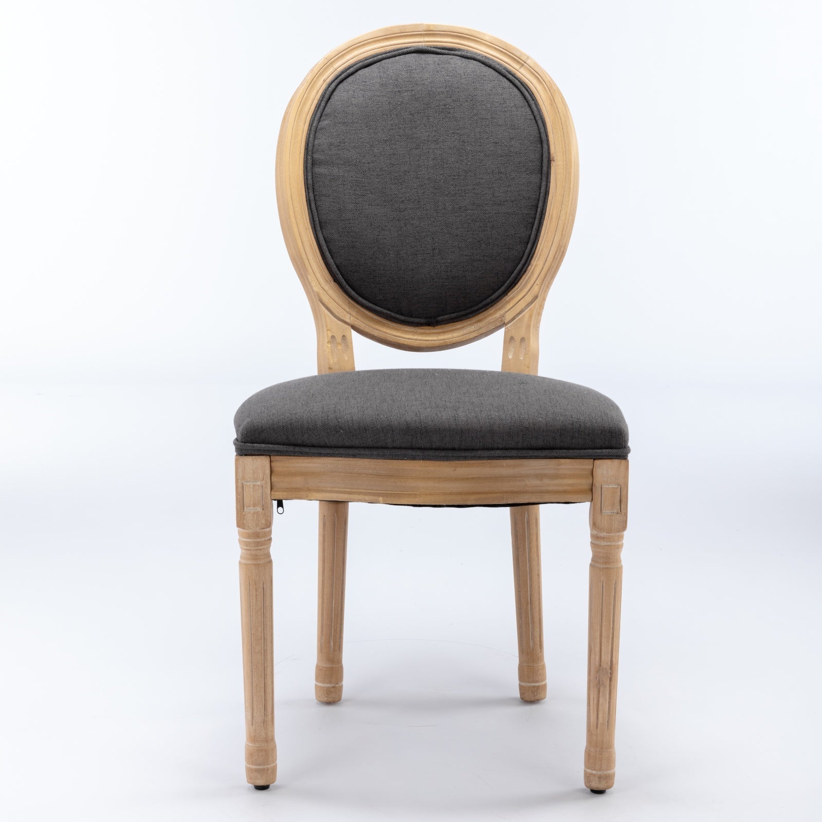 Dining Chair French Style Solid Wood Antique Painting Set of 2 Linen Dark Gray