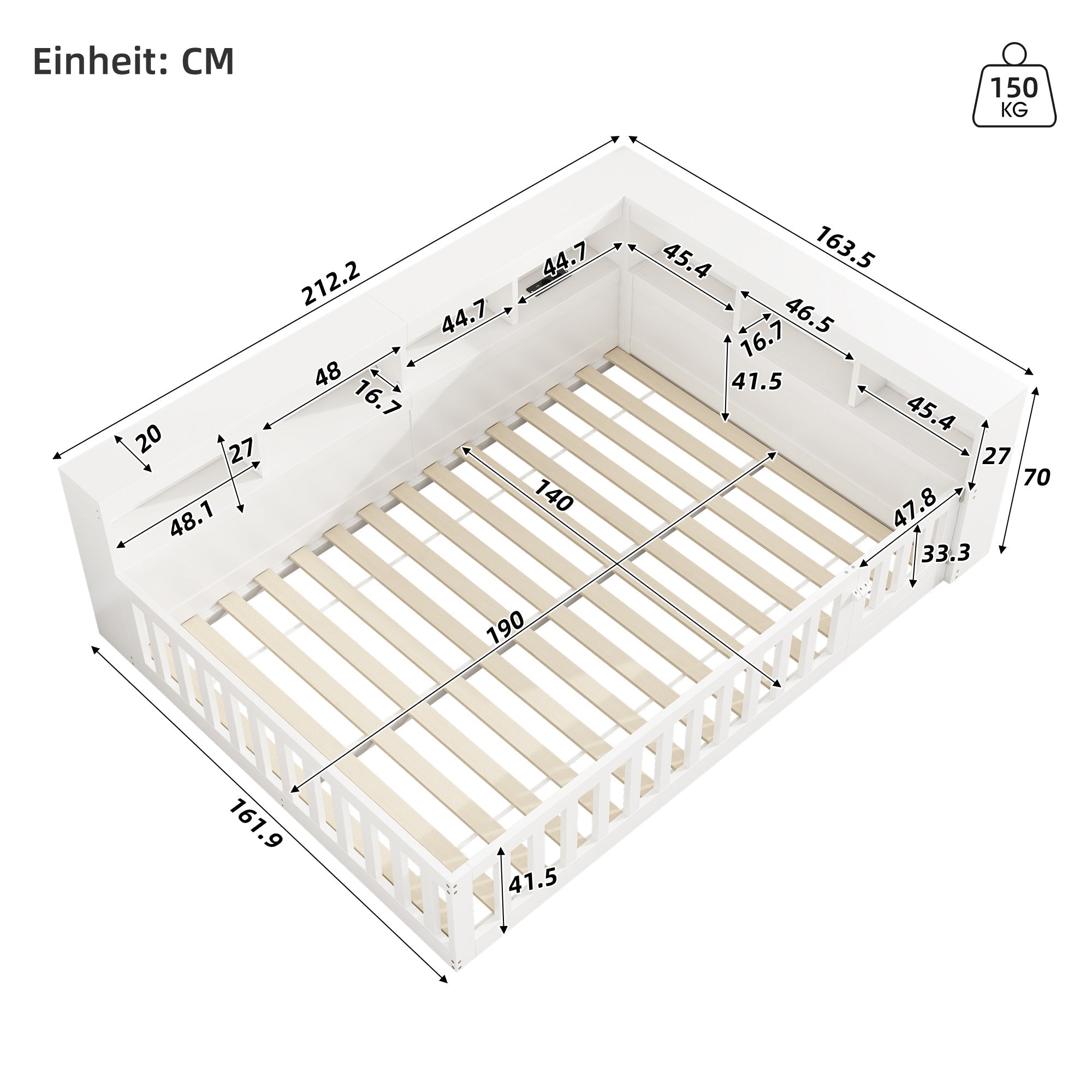 Daybed Sofa Bed 140x190cm Storage USB Port White