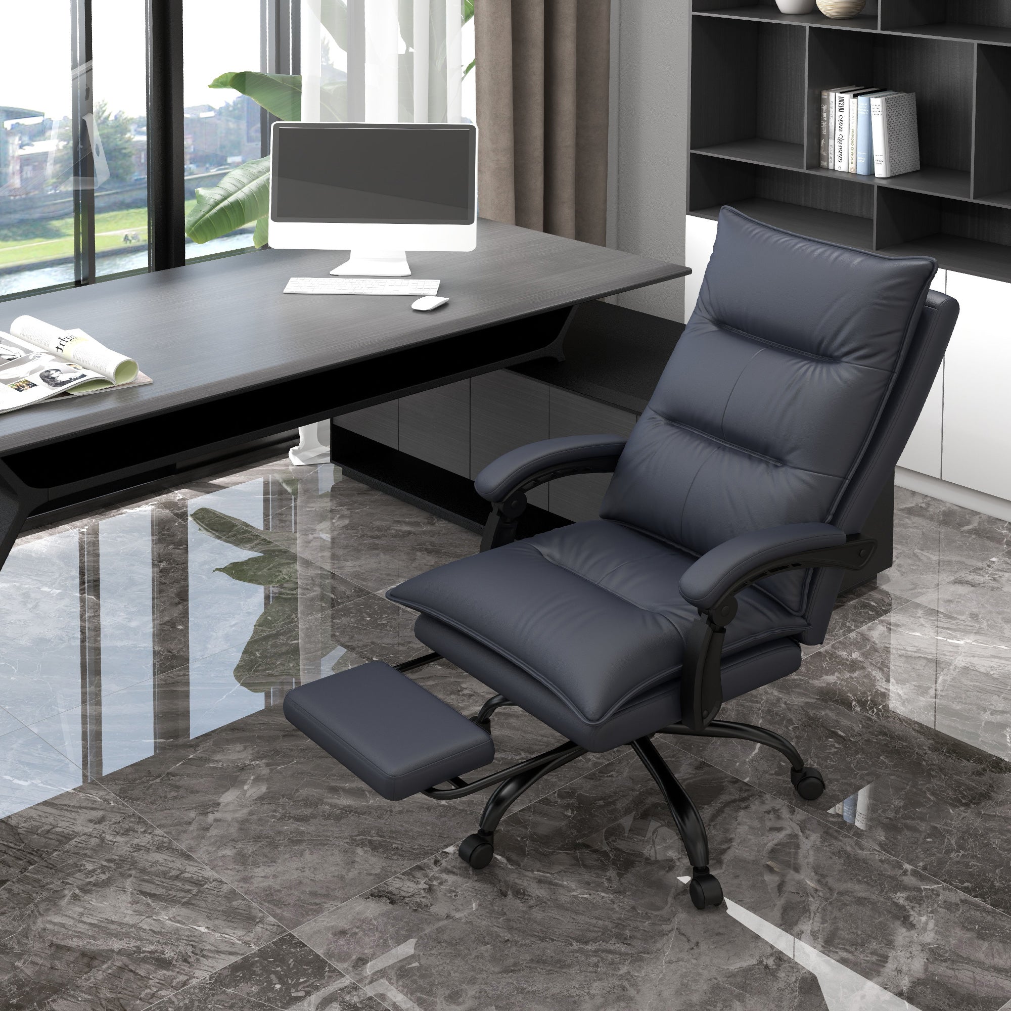 Vinsetto Office Chair with Massage Function, Height-Adjustable, Footrest, Dark Grey