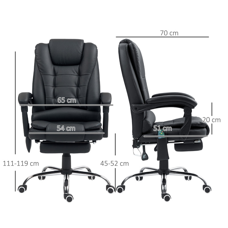 Office Chair, 6 Point Massage Heat Footrest Adjustable Reclining Swivel, PU Leather Black