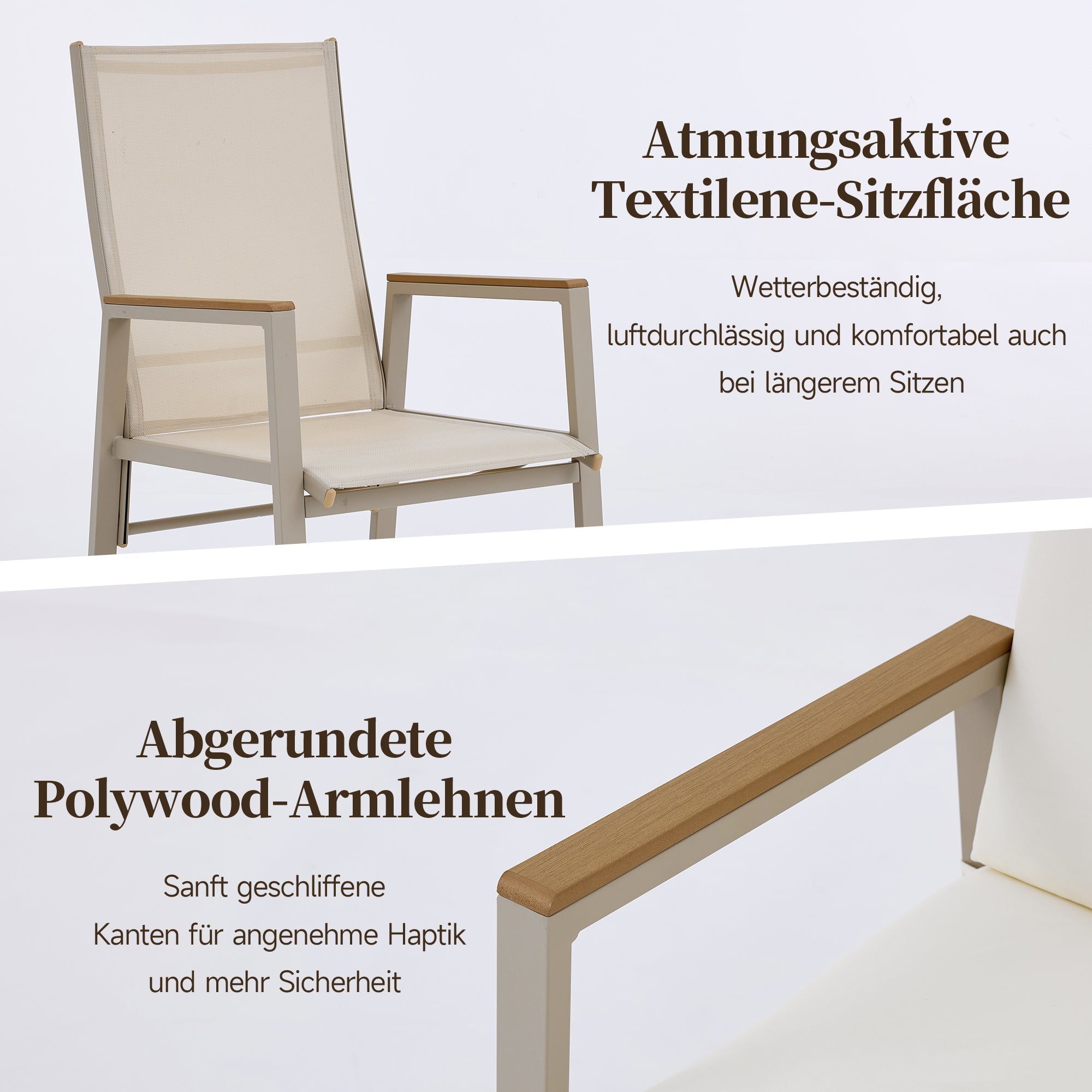 Garden Dining Set, 5 Pieces for 4 People with 1 Table and 4 Chairs, Khaki and Beige Plastic Wood