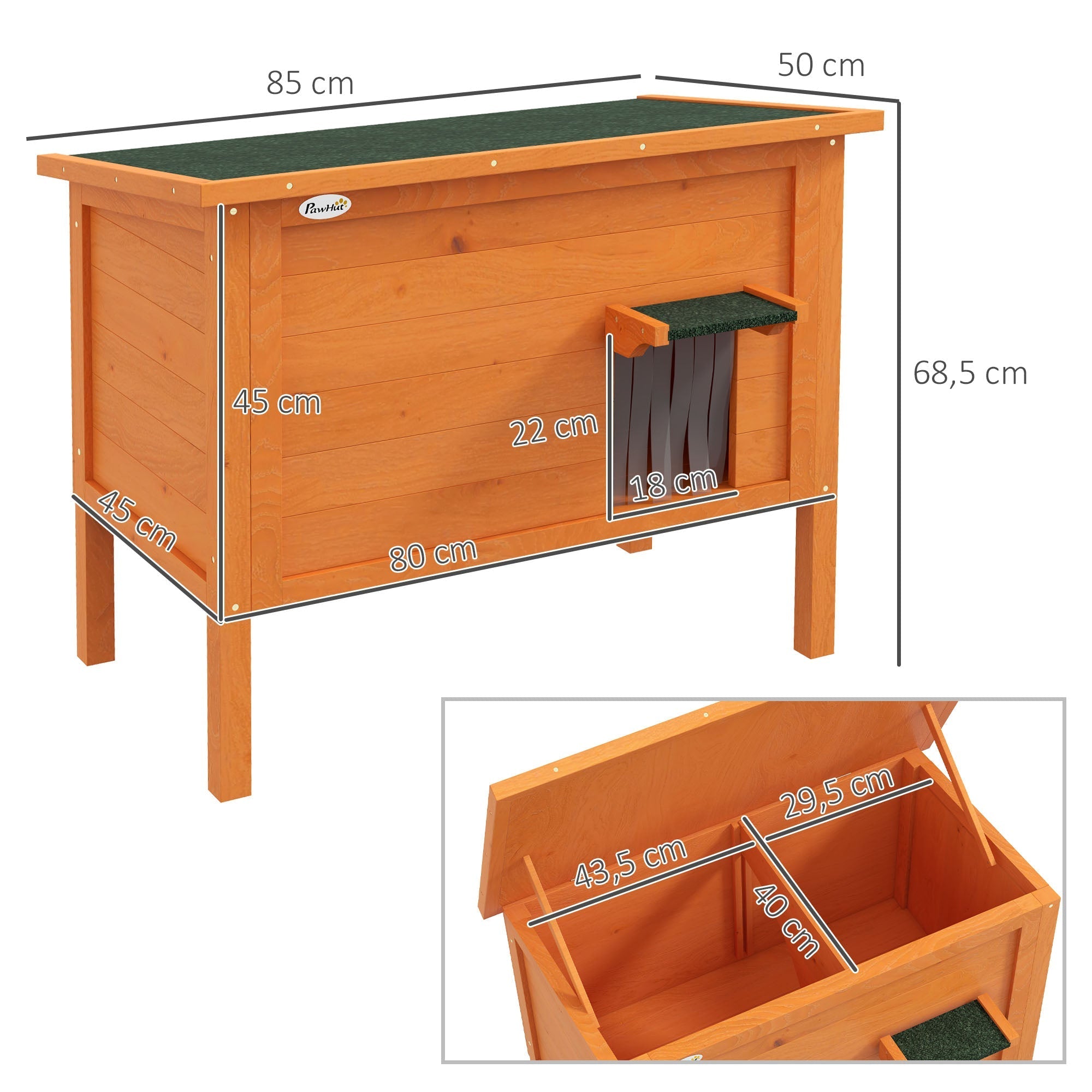 Wooden Cat House, Outdoor Insulated Elevated, Orange