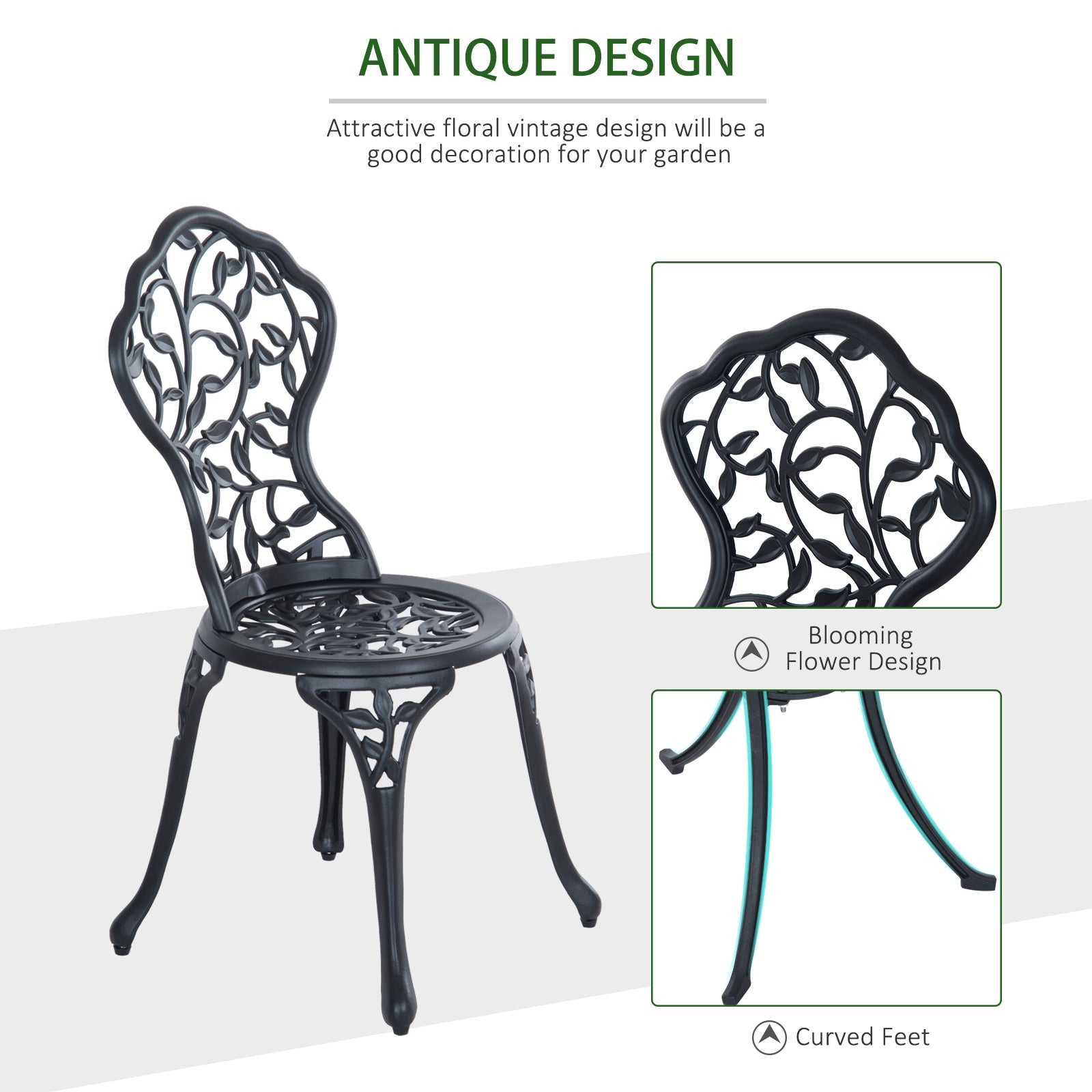 3 Pcs Bistro Set, Garden Furniture Dining Table Chairs, Aluminium Black