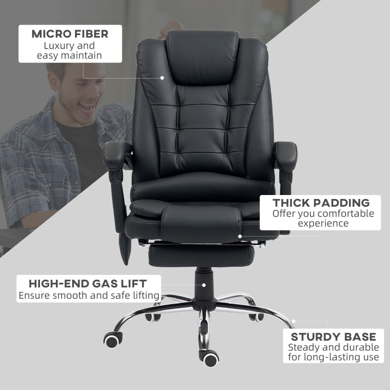 Office Chair, 6 Point Massage Heat Footrest Adjustable Reclining Swivel, PU Leather Black