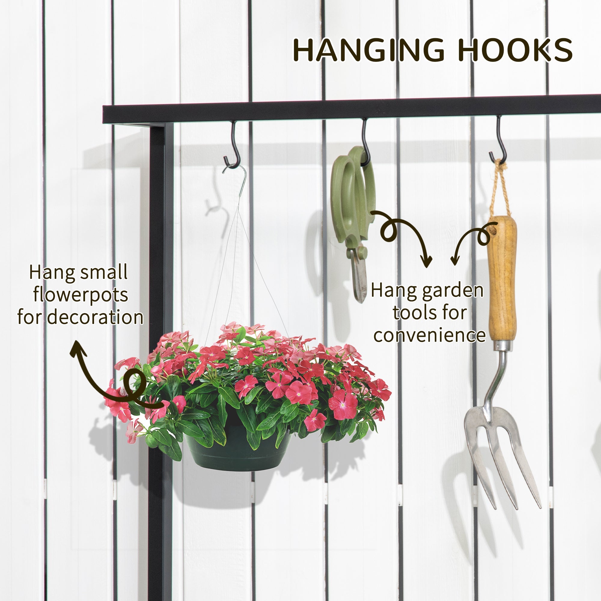 3 Tiered Plant Stand with Hanging Hooks, Indoor Outdoor Flower Rack Shelf