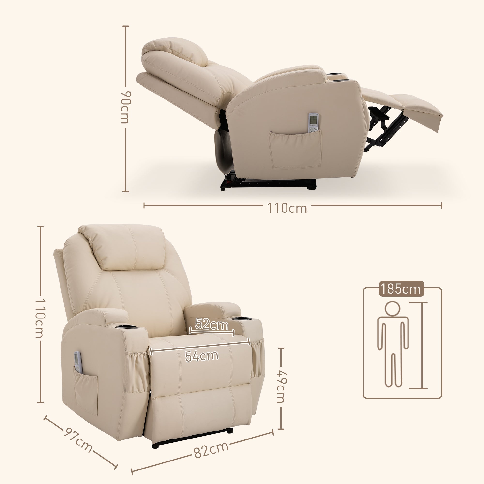 Electric Recliner TV Massage Chair with Reclining Function, Faux Leather Beige