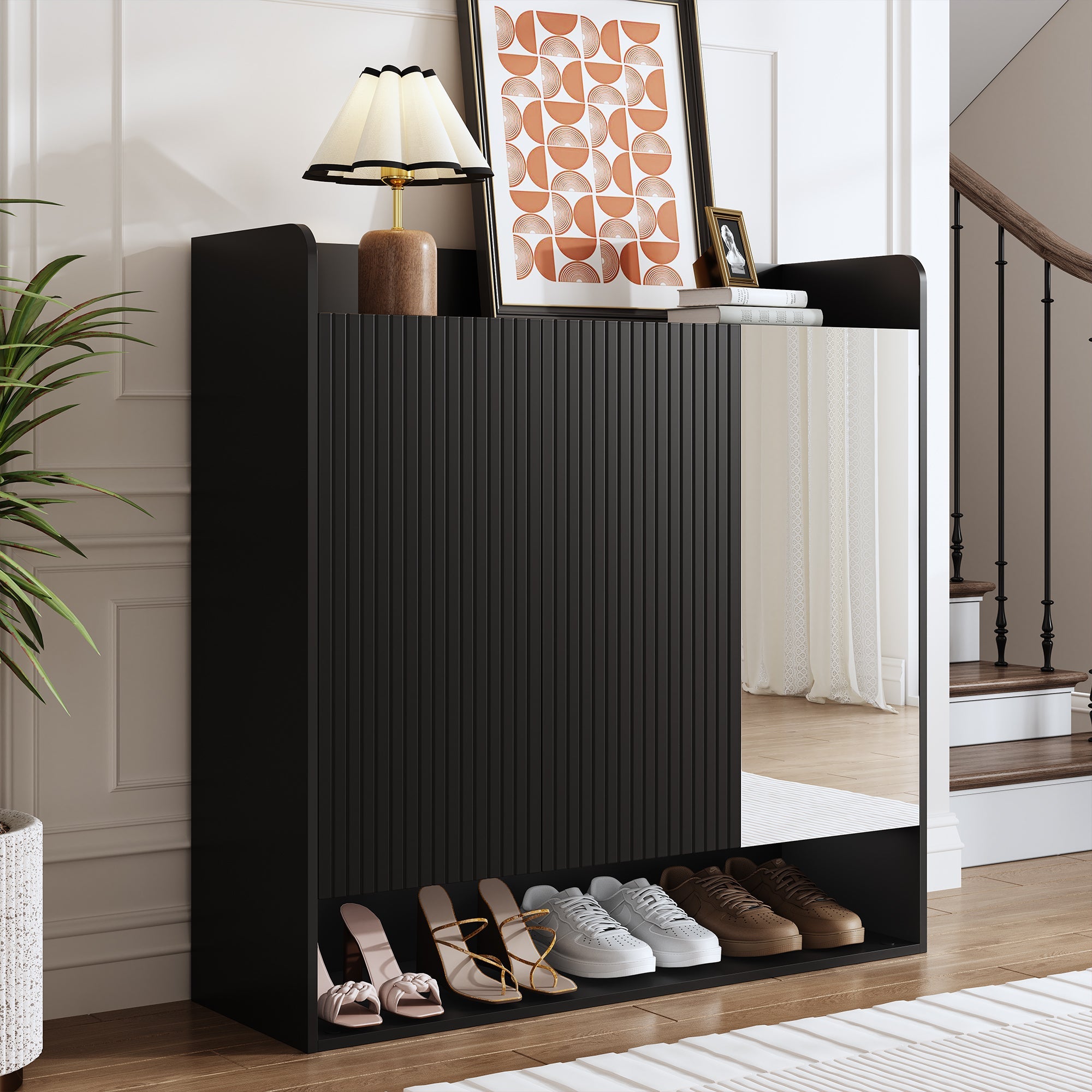 Shoe Cabinet with Full-Length Mirror and Multi-Tier Large Capacity, Black