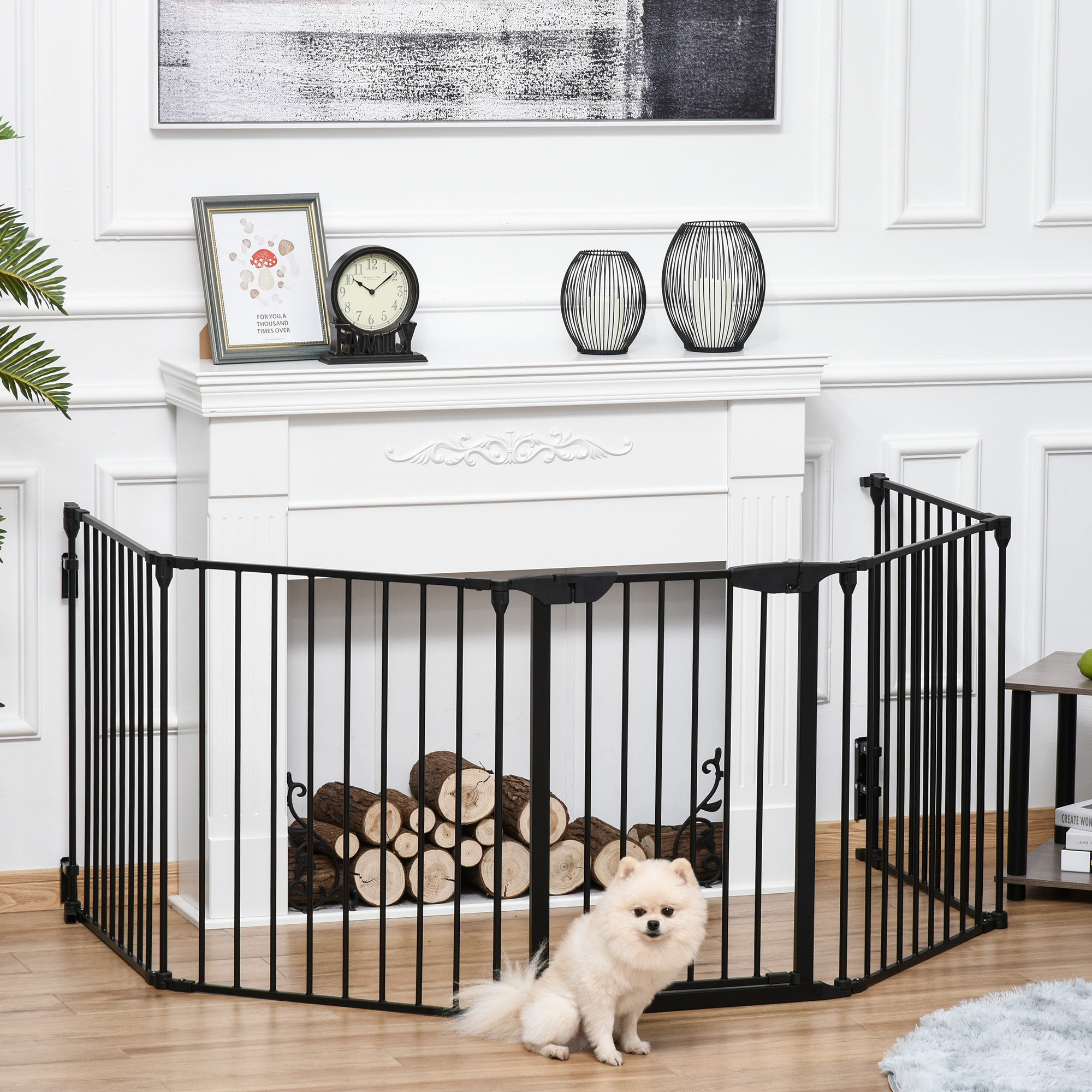 2-in-1 Puppy Playpen, Foldable Barrier with Door, Metal, Black