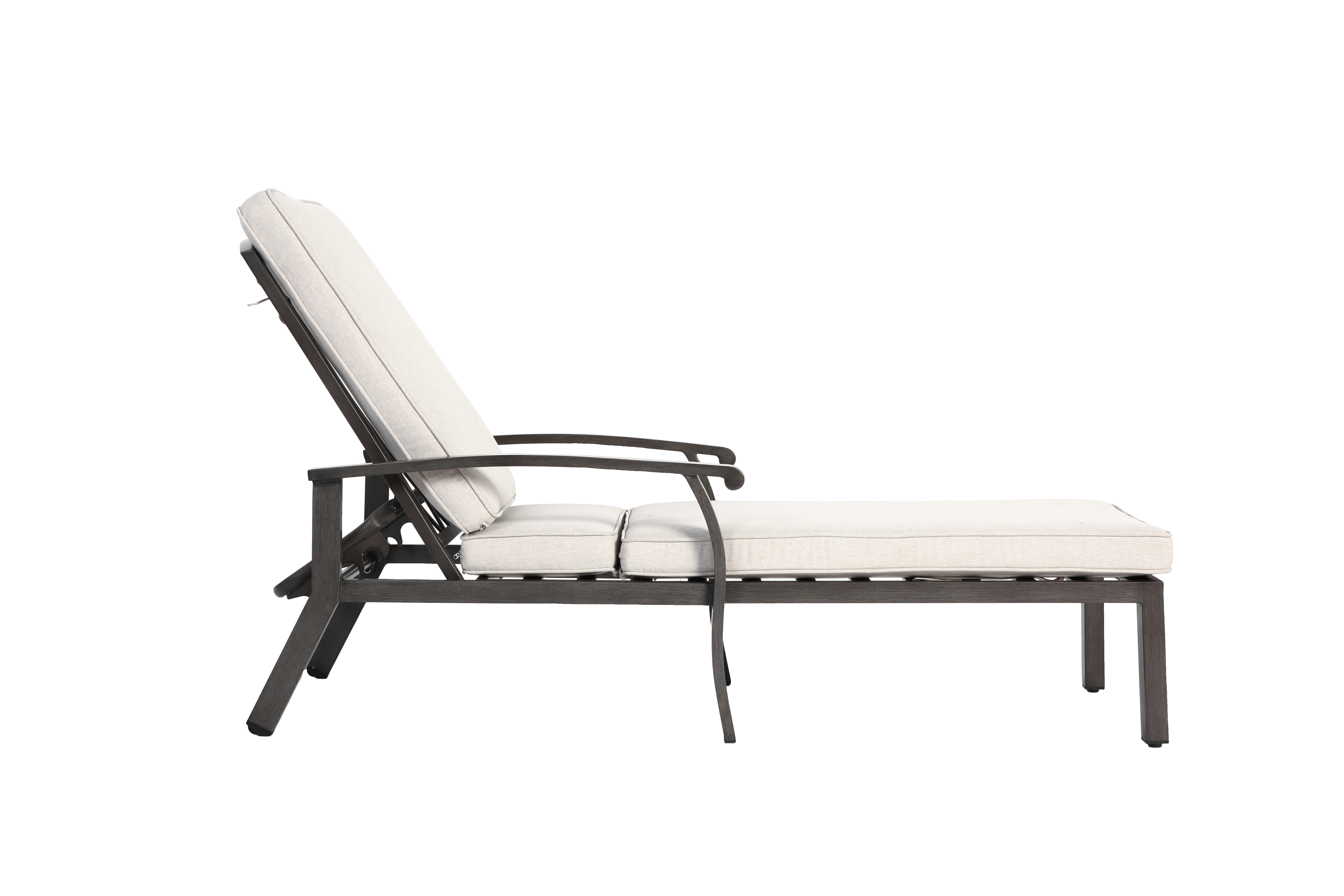 Lounge Patio Chair, Adjustable Reclining Aluminum, Waterproof Beige Cushion