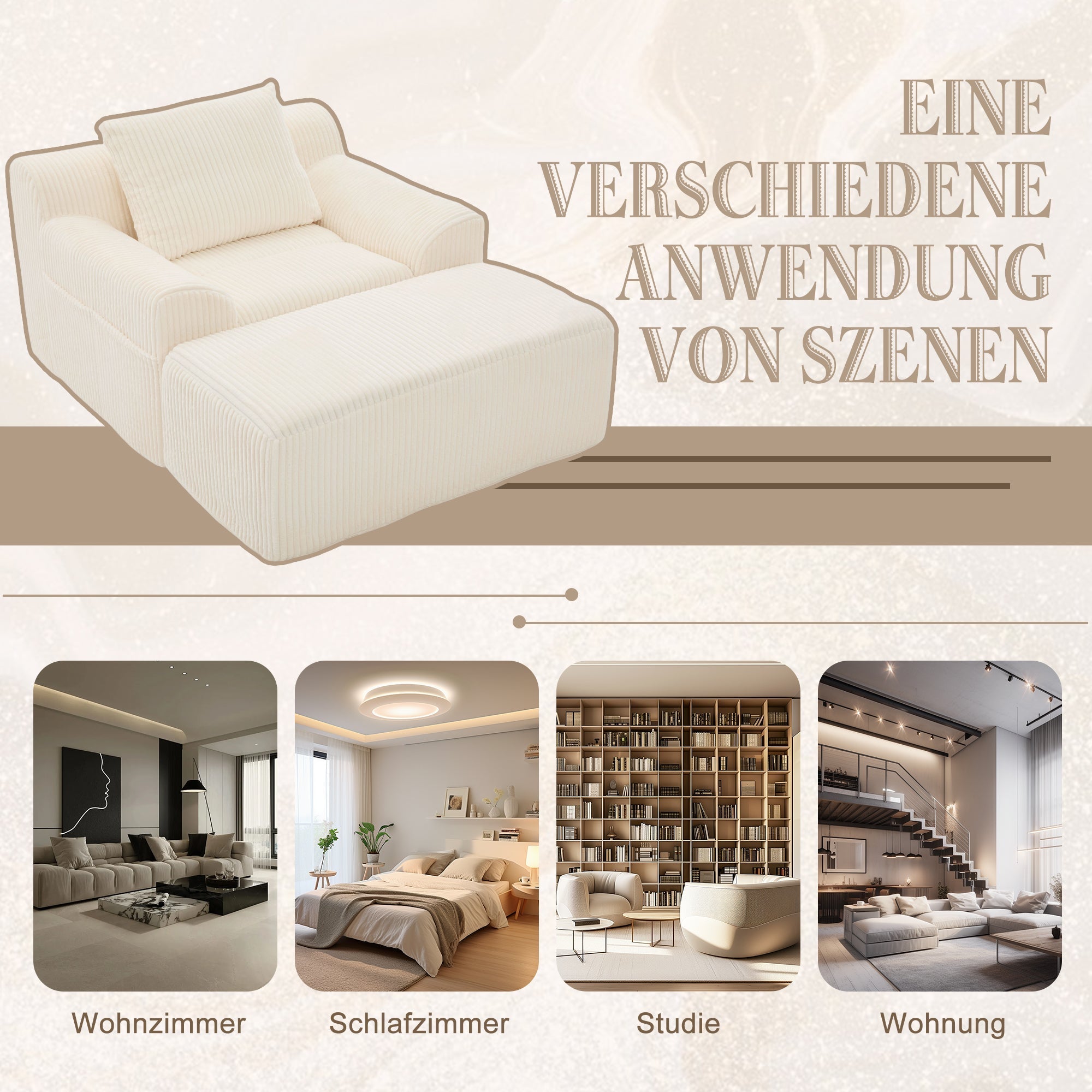 Oversized Sofa Chair, Deep Seat Upholstered Armchair with Side Pockets, Corduroy
