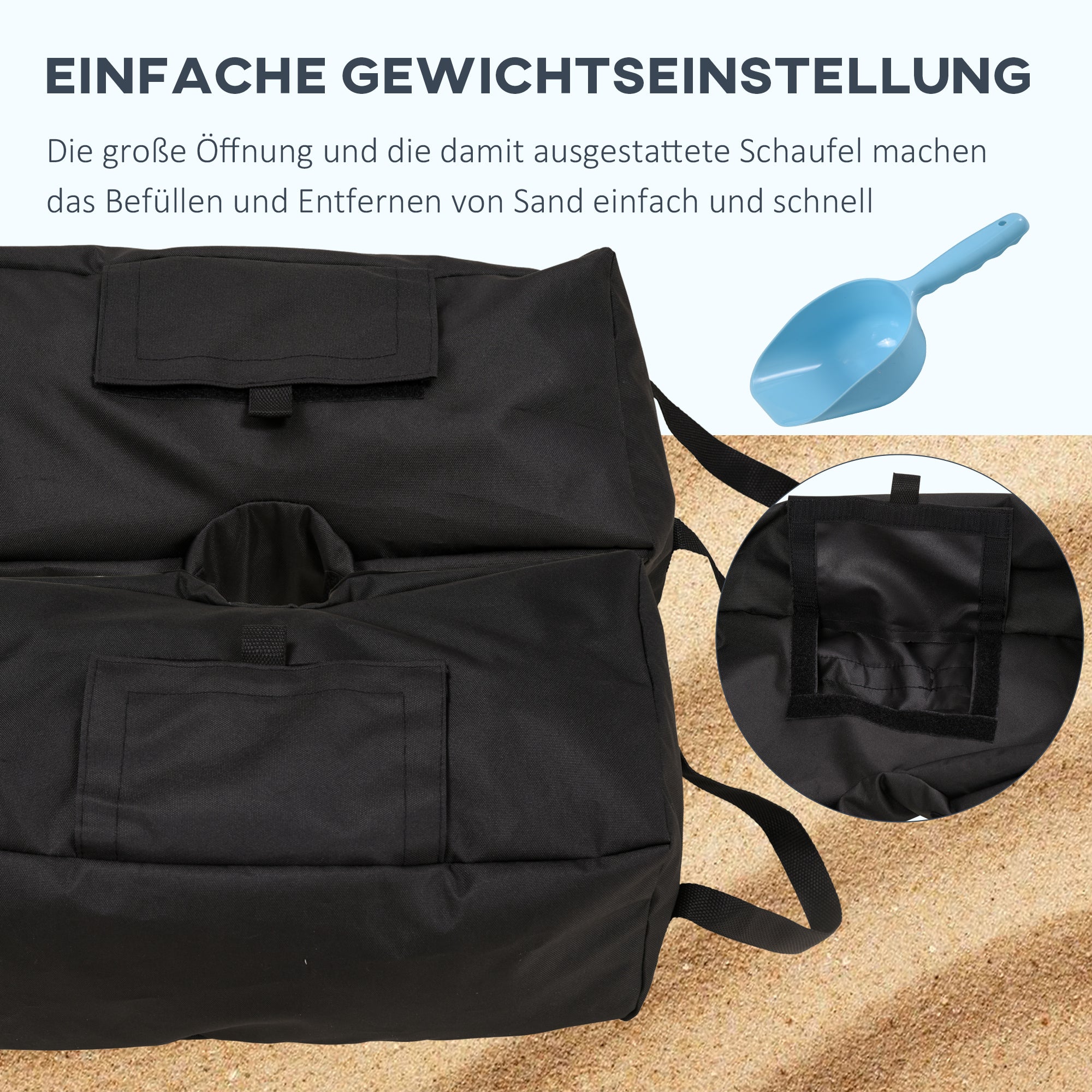 Parasol Stand Sandbag, 2x 50kg Fillable Bags with Shovel, Black