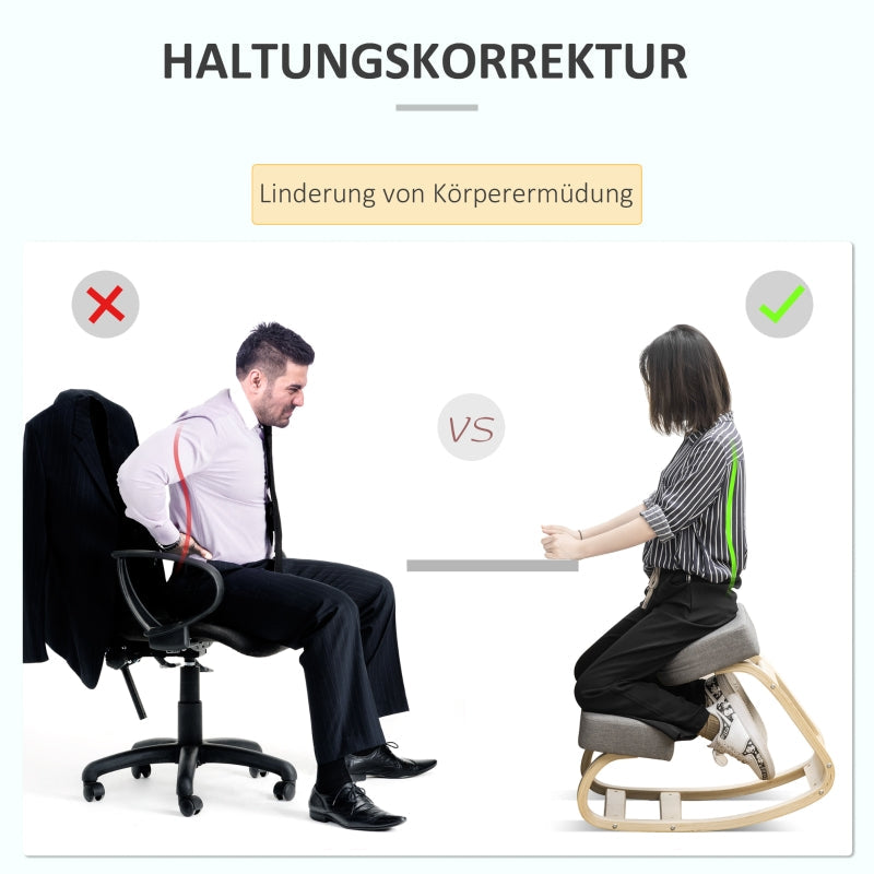 Vinsetto kneeling chair ergonomic upholstered stool for healthy sitting, birch wood grey