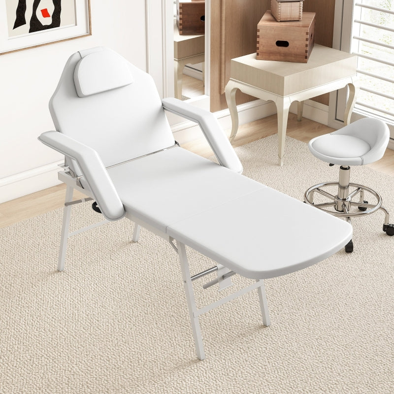 Massage Table, Folding Portable, Faux Leather, White