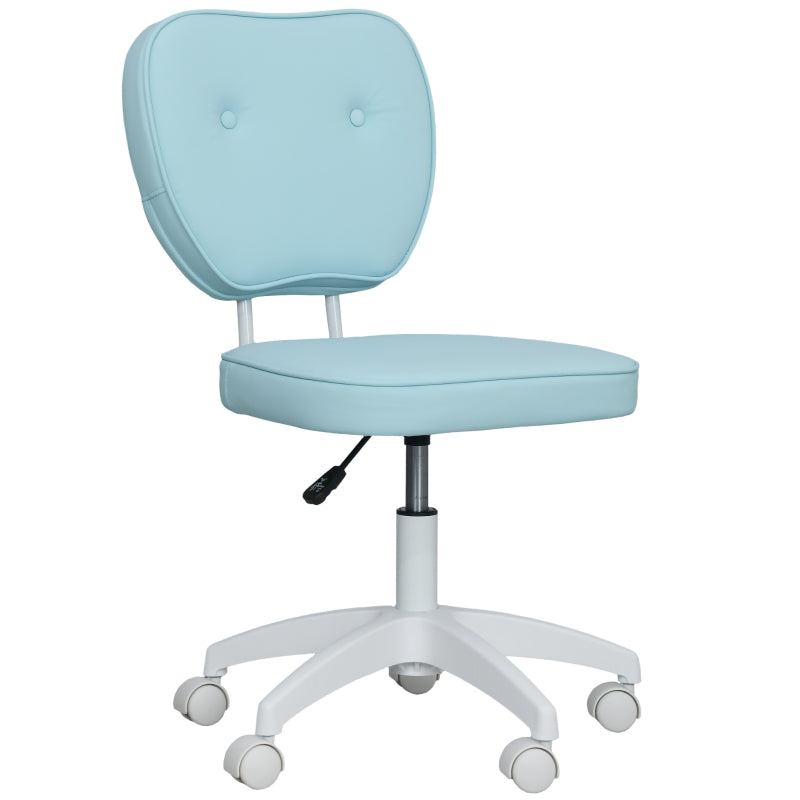 Vanity Office Chair, Adjustable Height Armless Swivel Computer Chair, PU Leather Blue