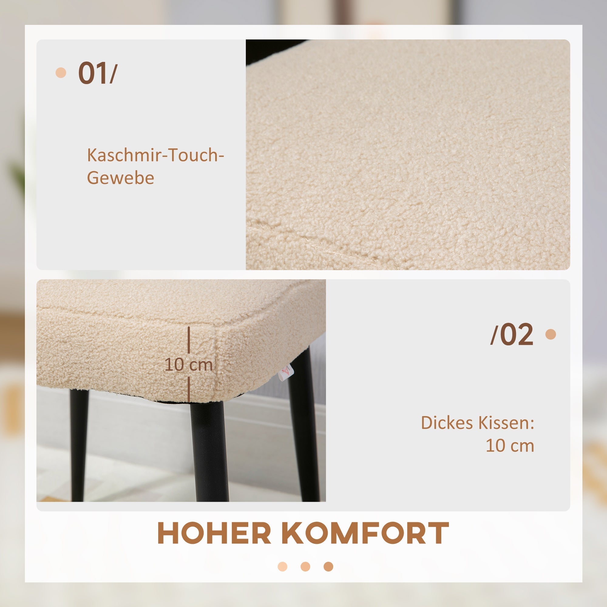 Hocker Quadratischer Hocker Schminkhocker Stahlbeine Kaschmir-Optik Beige