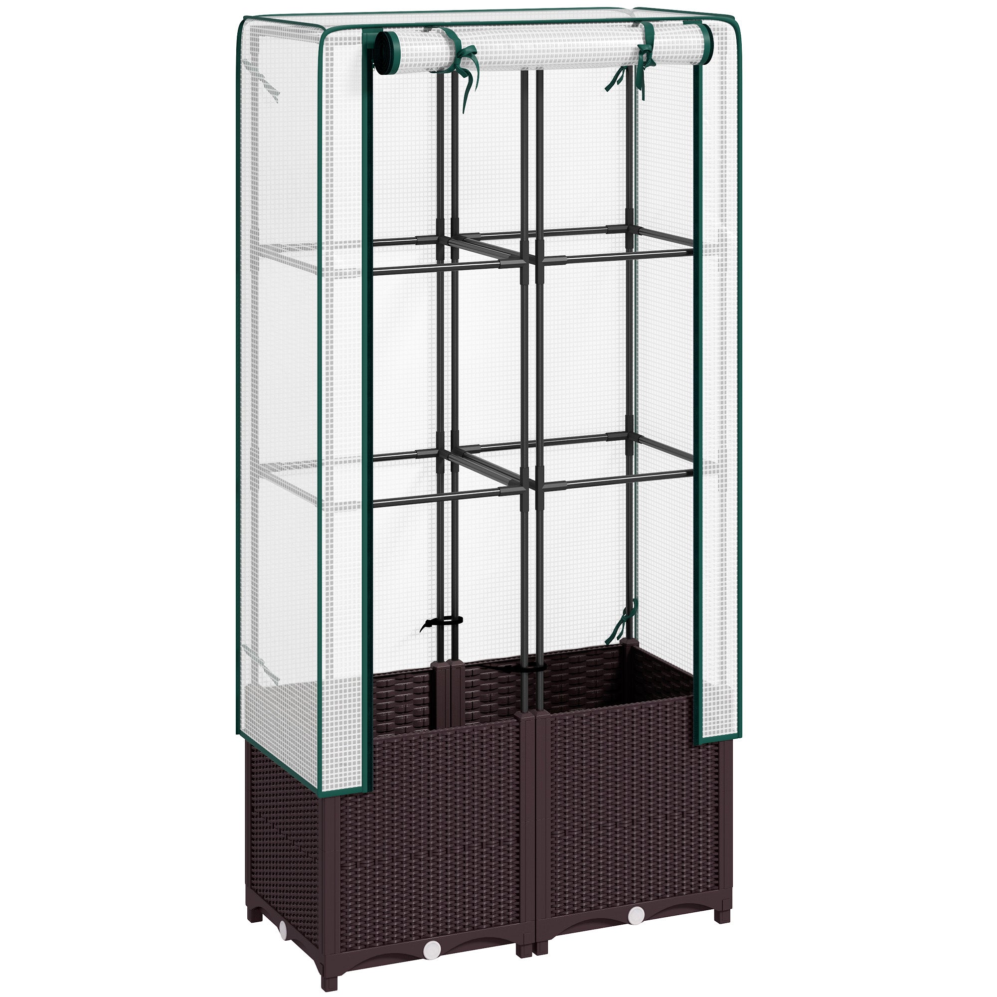 Raised Garden Bed with Trellis, Planter Box with PE Cover and Drainage, 80x40x140cm, Plastic