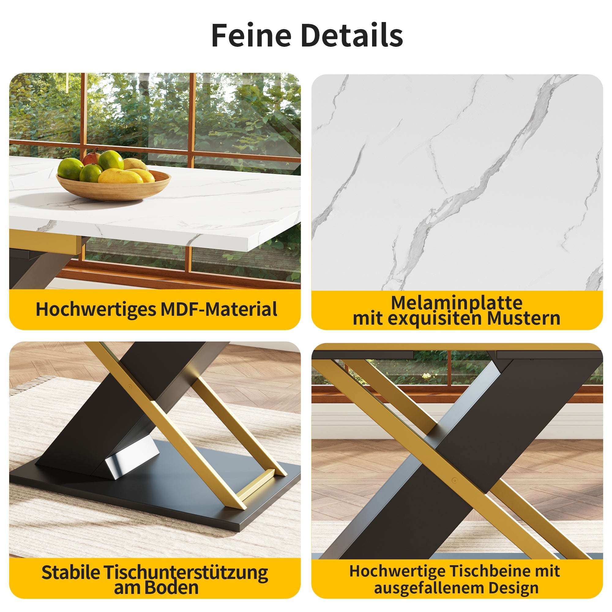 Extendable Dining Table 120-160cm Internal Leaf Golden Cross Legs