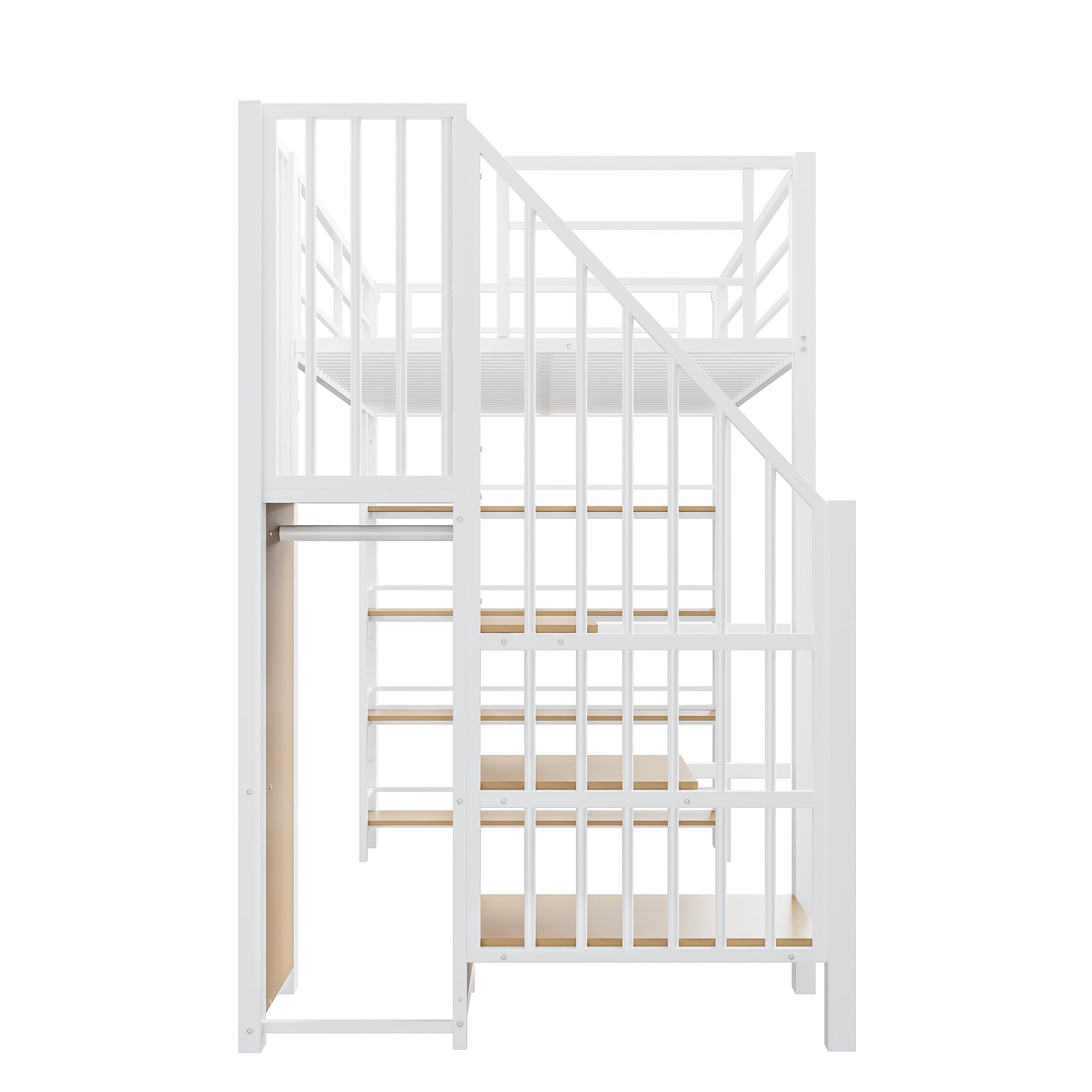 Loft Bed 90*200, Safety Stairs, Storage & Wardrobe, White