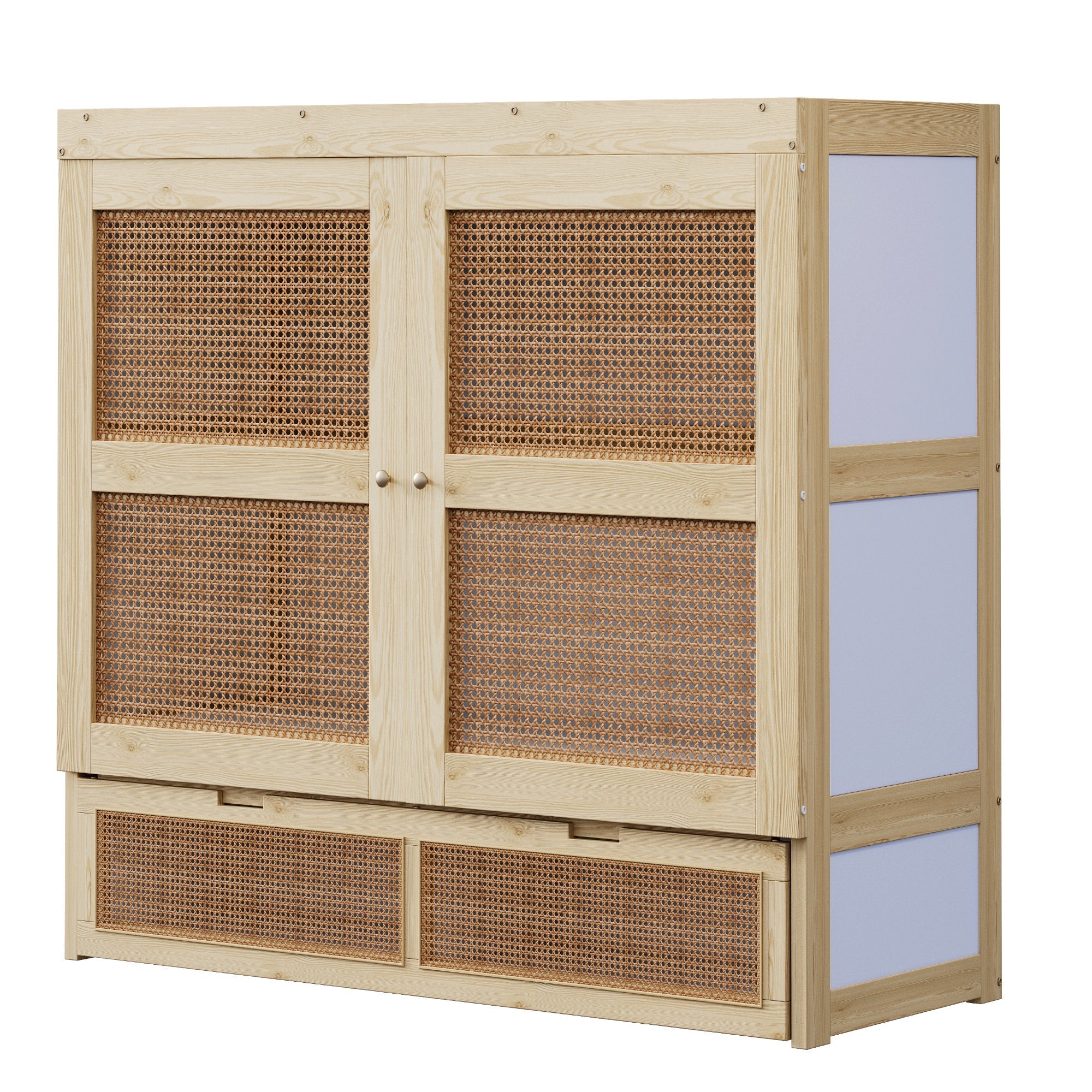 Vertical Wall Bed with Slatted Base and Storage Drawers, 140 x 200 cm, Wood Color