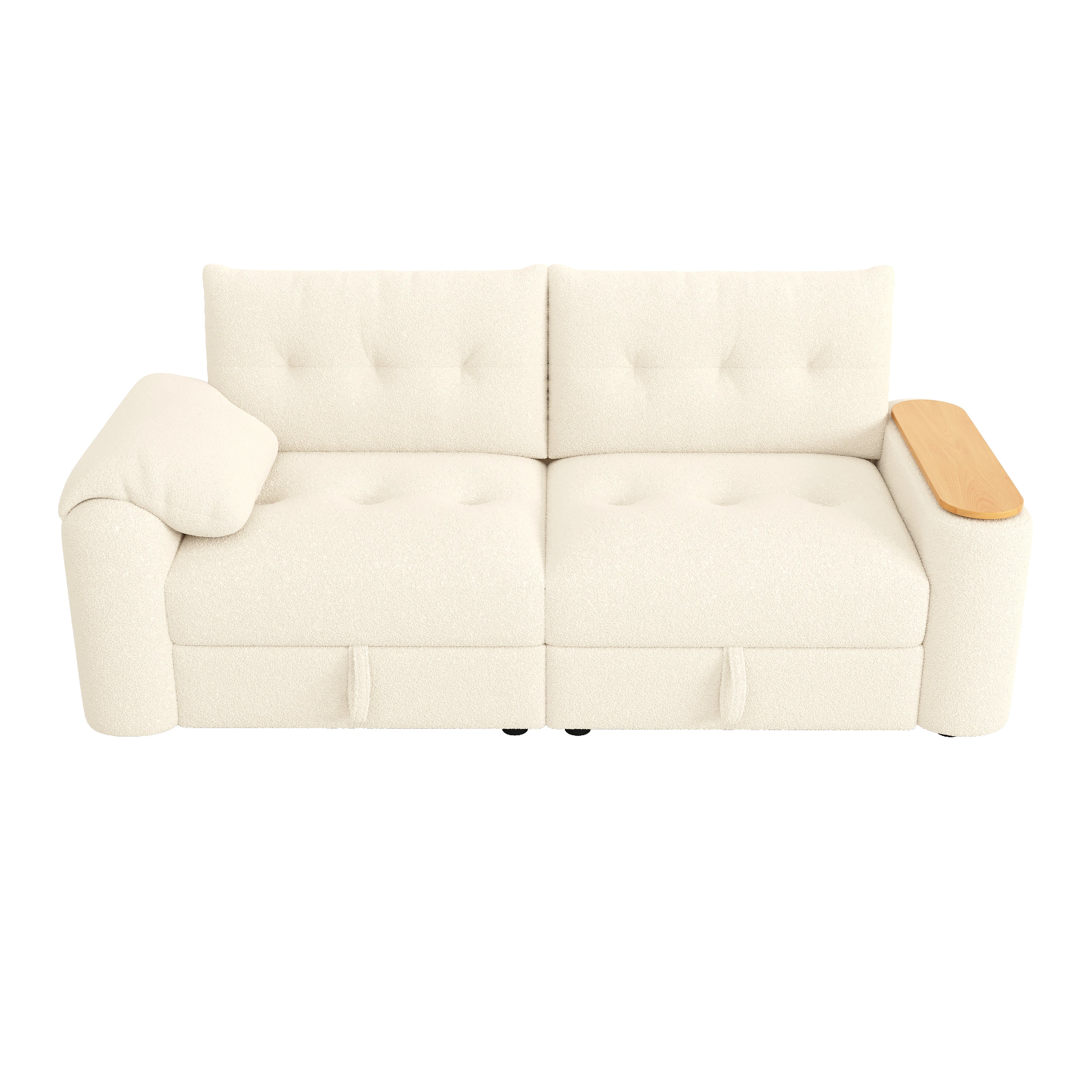 Teddy Plush Sofa, 3-Seater Modular Sofa Bed with Storage and Side Table, Beige
