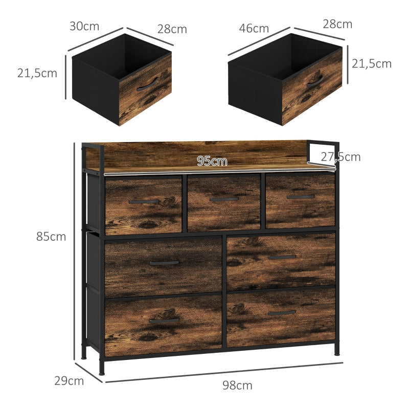 Kommode, 7 Stoffschubladen, Kippschutz, Braunes MDF