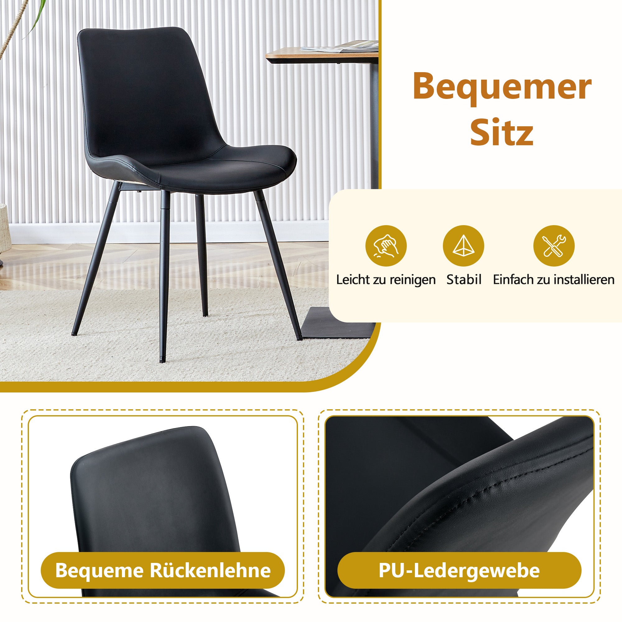 Dining Table Set 160cm Rectangular Storage 4 Chairs - Black PU