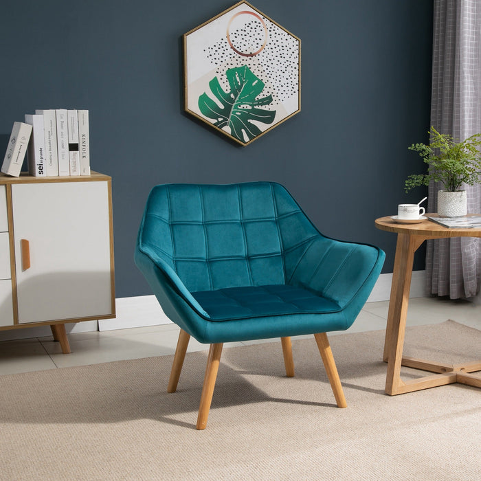 Armchair Wingback Recliner Raised Legs Scandinavian, Light Blue Velvet