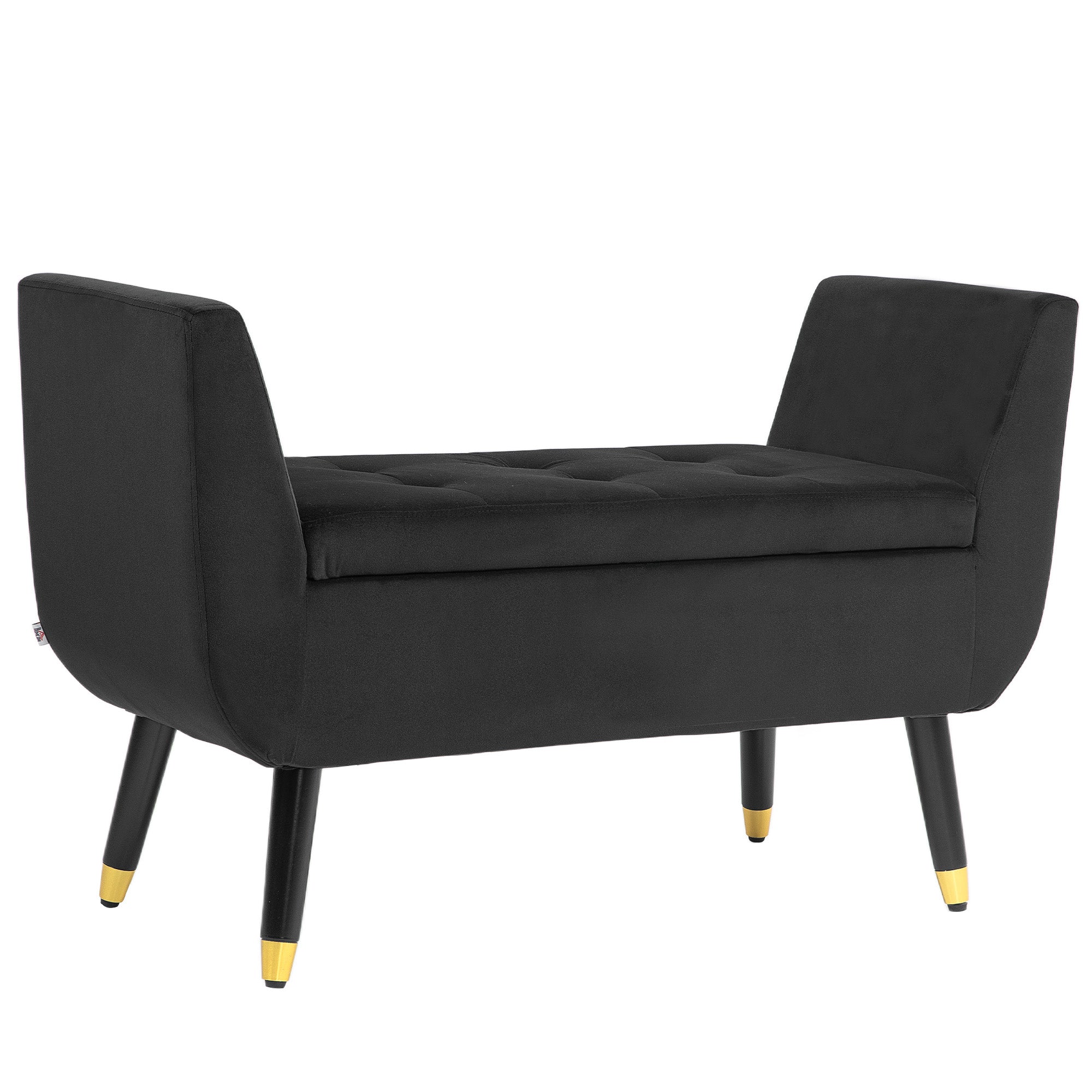 Luxury Upholstered Bench with Storage Armrests, Velvet, Dark Grey