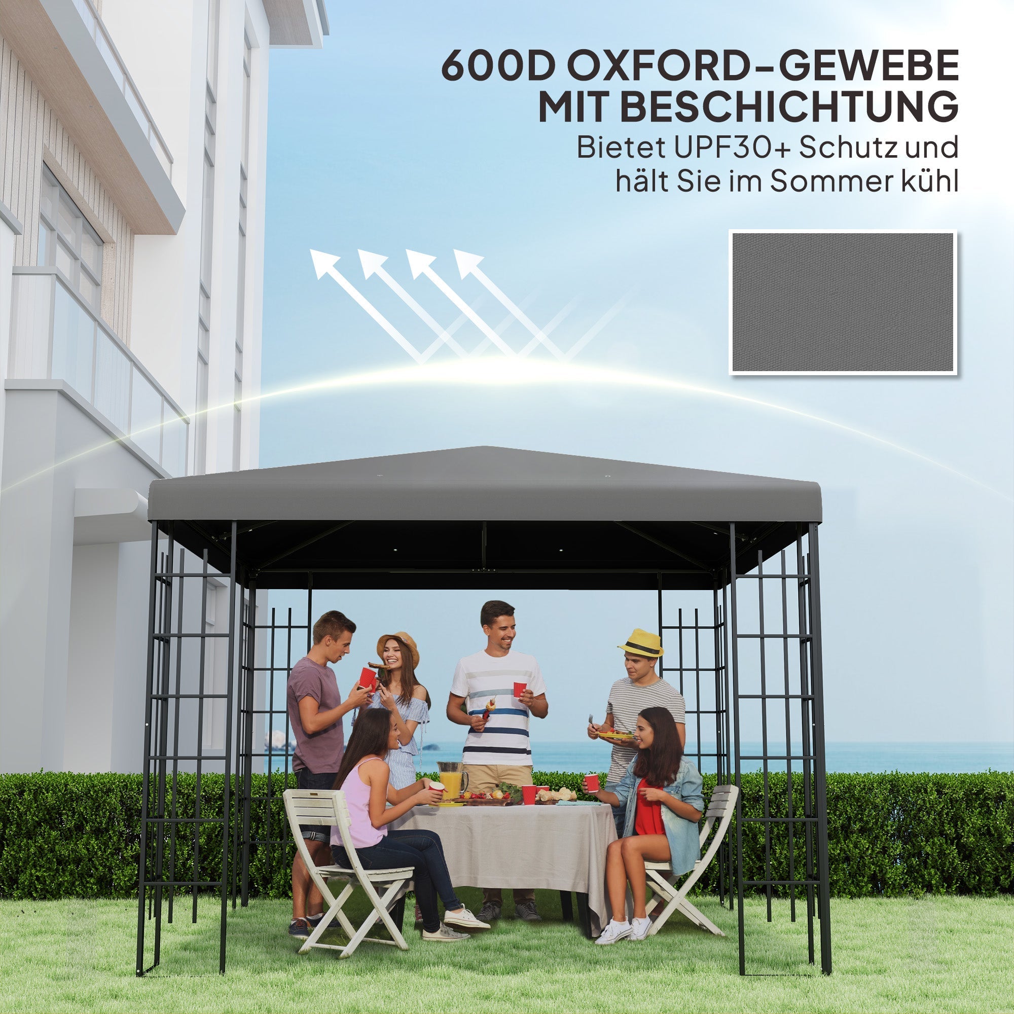 Outsuuny Replacement Gazebo Roof 3x3m Waterproof 370g/m², Dark Grey Oxford Fabric
