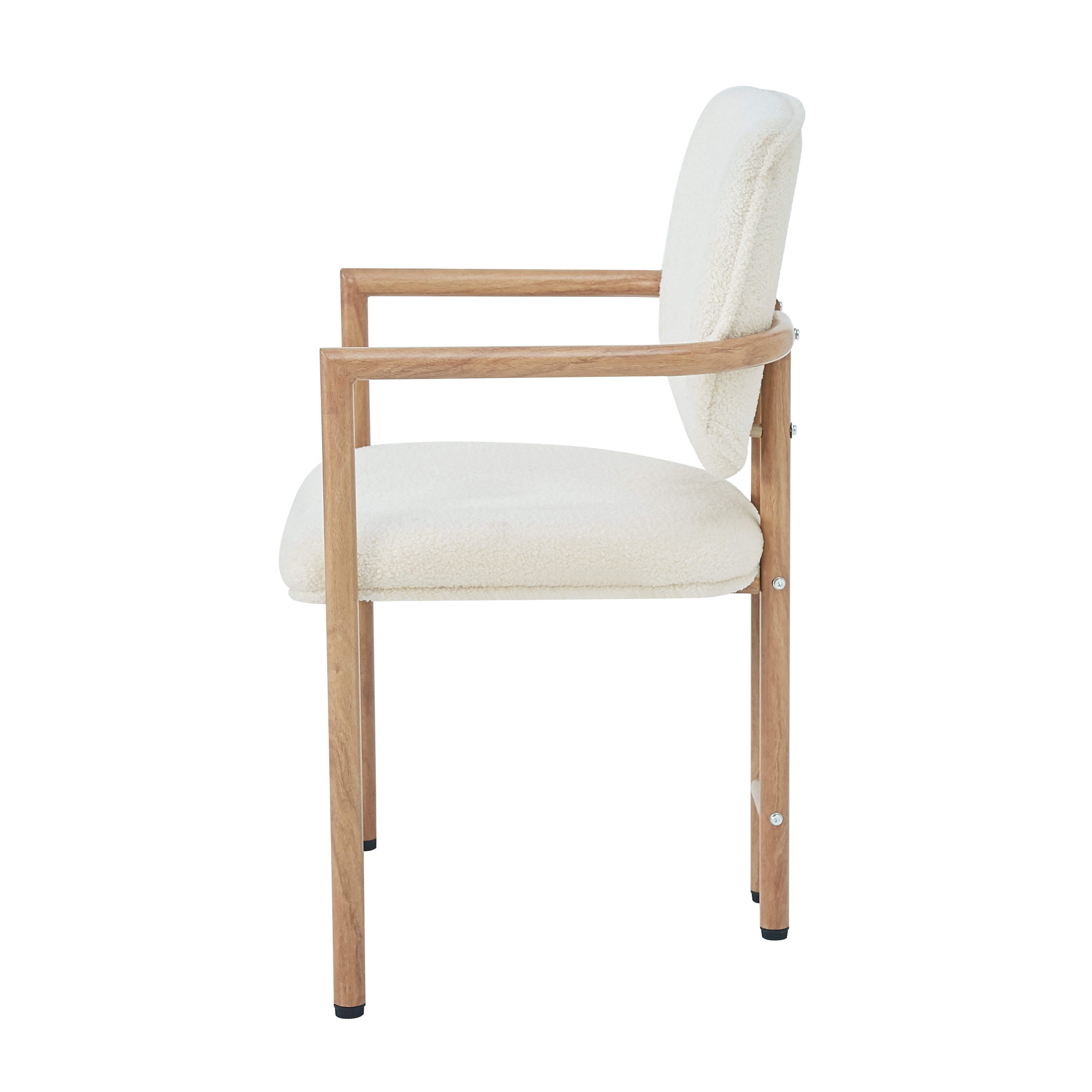 2 Dining Chairs Metal Wood Look Modern Style - Bouclé Natural Color