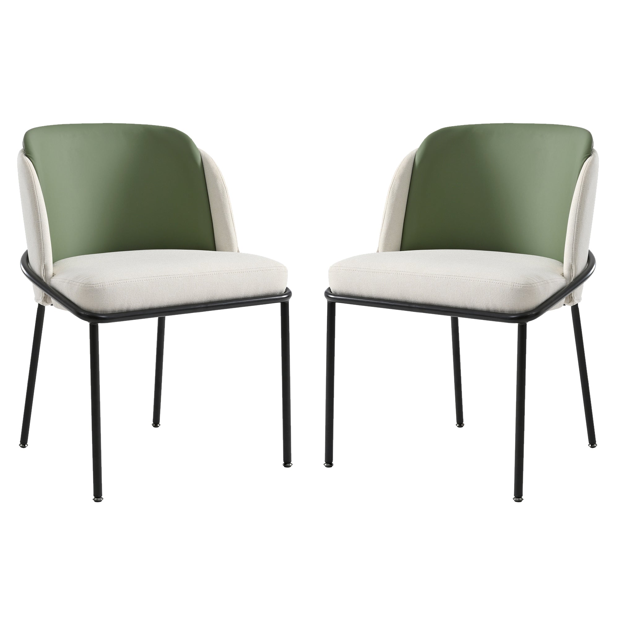 2 Modern Chairs Angled Legs Adjustable Feet - Beige/Green
