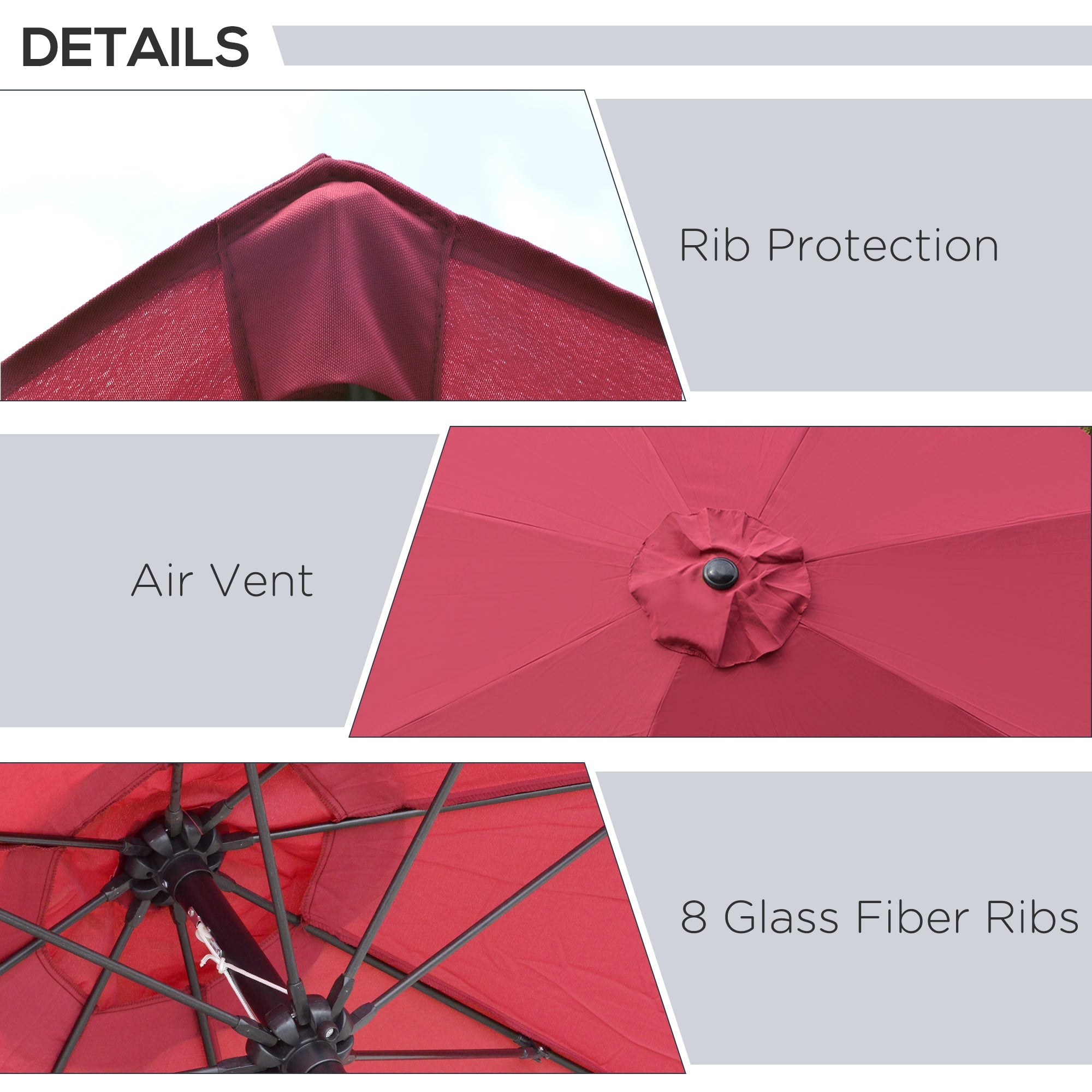 Garden Parasol Umbrella, 2.7M Tilting Aluminium Frame Sun Shade, Wine Red