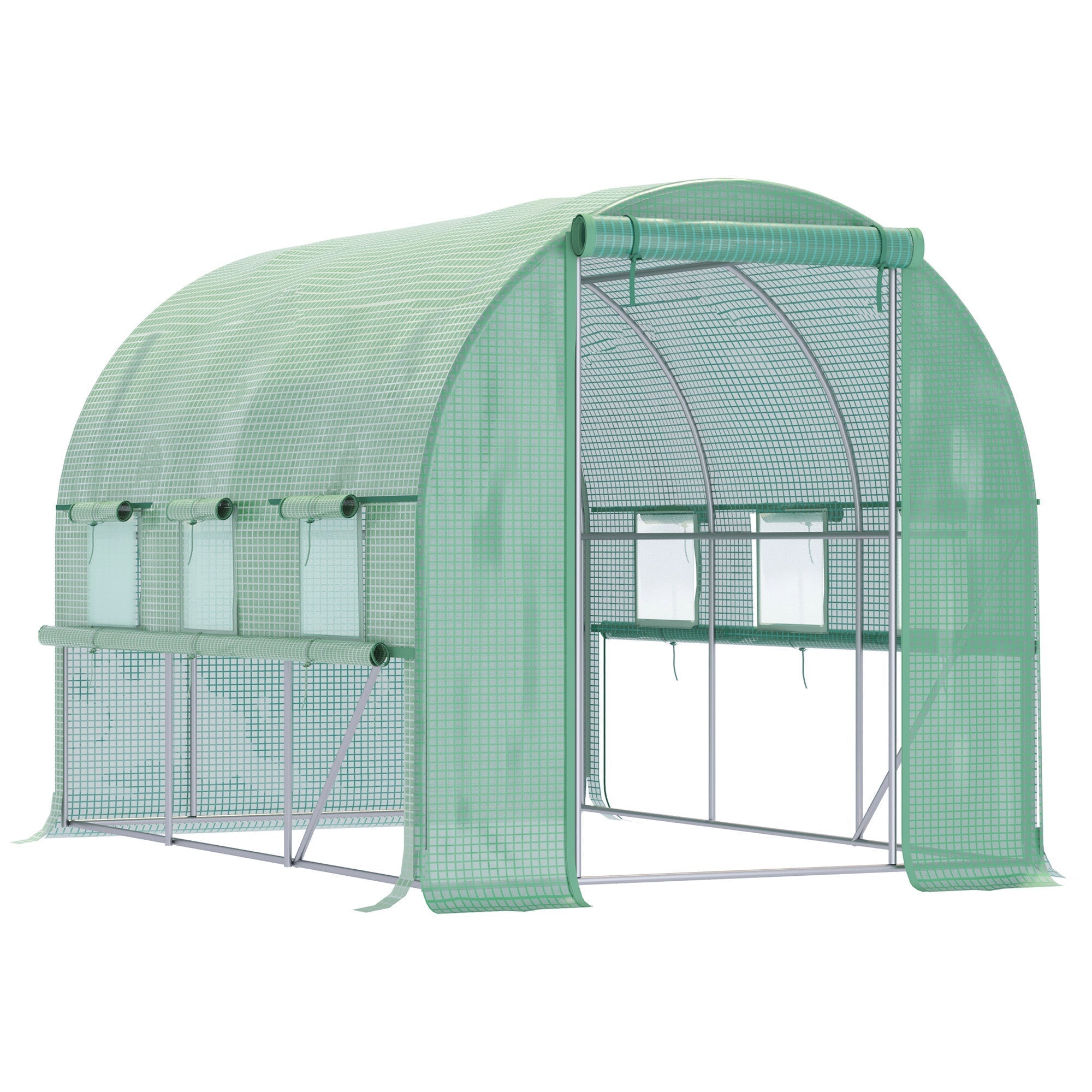Walk-in Polytunnel Greenhouse with Roll-up Sidewalls, UV-resistant PE Cover, 3 x 2 x 2m, Green